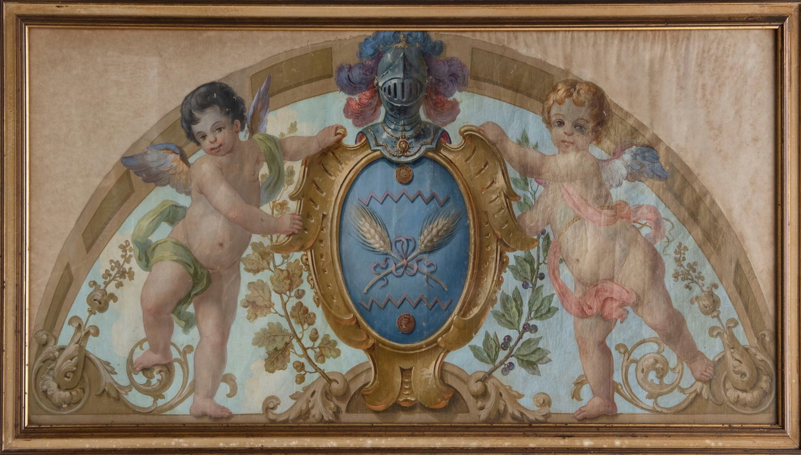 LUNETTE DEPICTING PUTTI HOLDING A COAT OF ARMS, Italian School, 19th century (1 of 3)