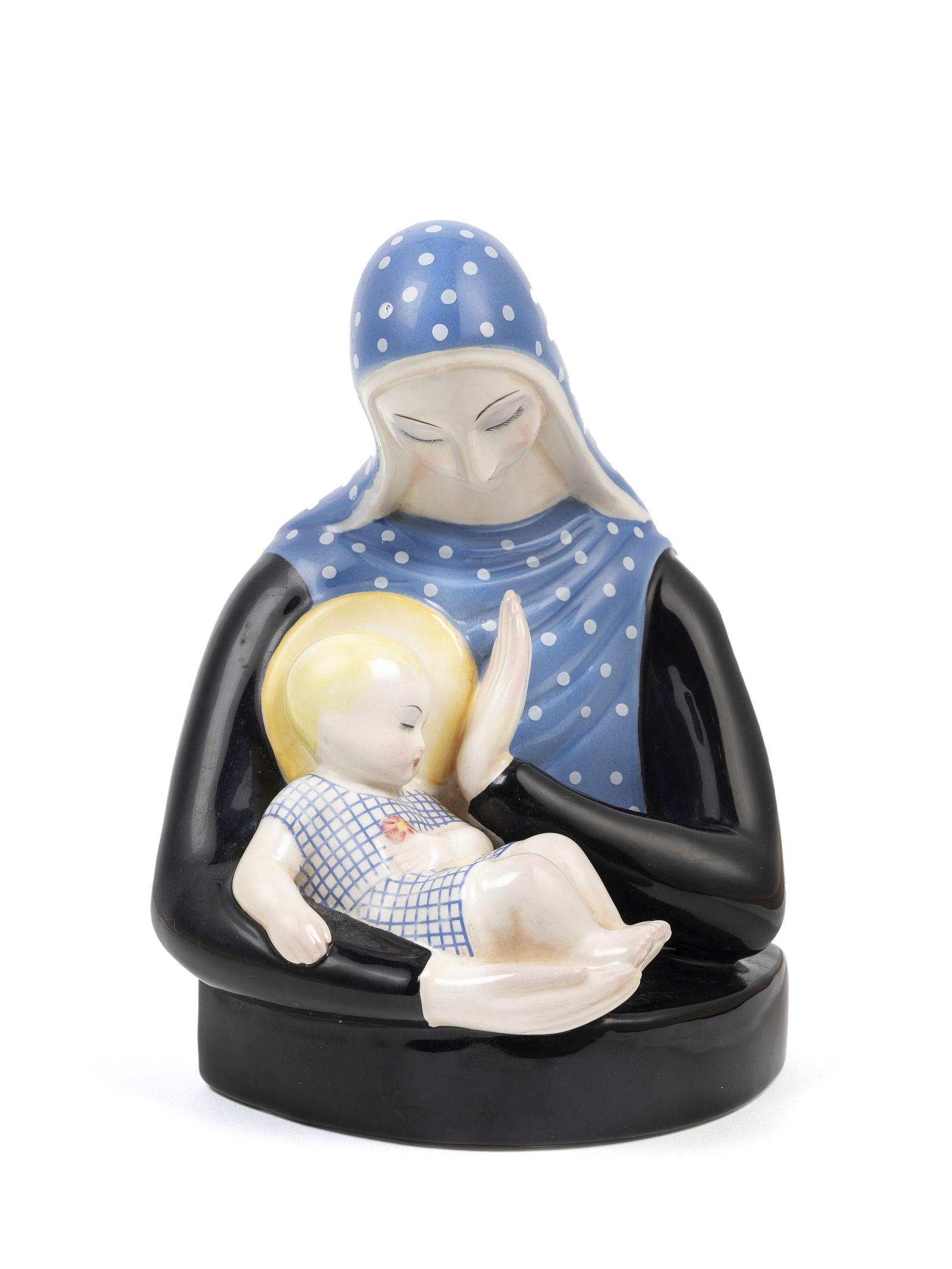 Lenci POLYCHROME EARTHENWARE SCULPTURE DEPICTING MADONNA, Turin, 1934: h cm 21Model by Giovanni Grande. Signed under the base 'Lenci Italy–Torino 6–XII–A'.