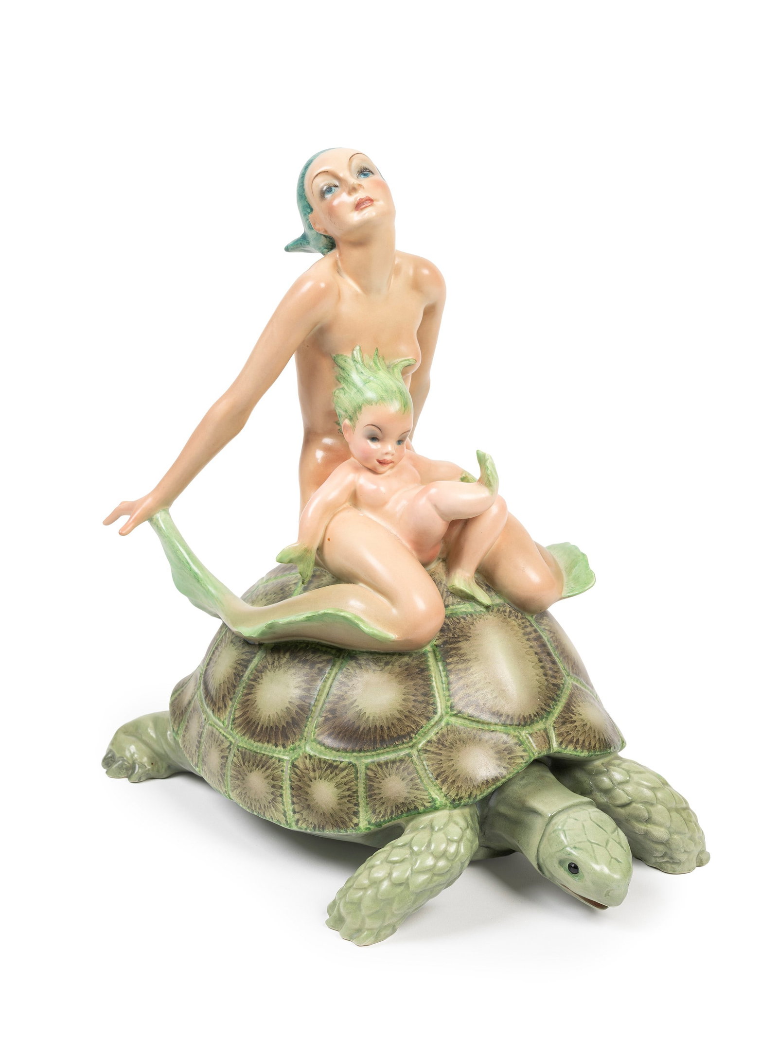 Lenci  POLYCHROME EARTHENWARE SCULPTURE DEPICTING MERMAID MOTHER, Turin, c. 1930 (1 of 3)