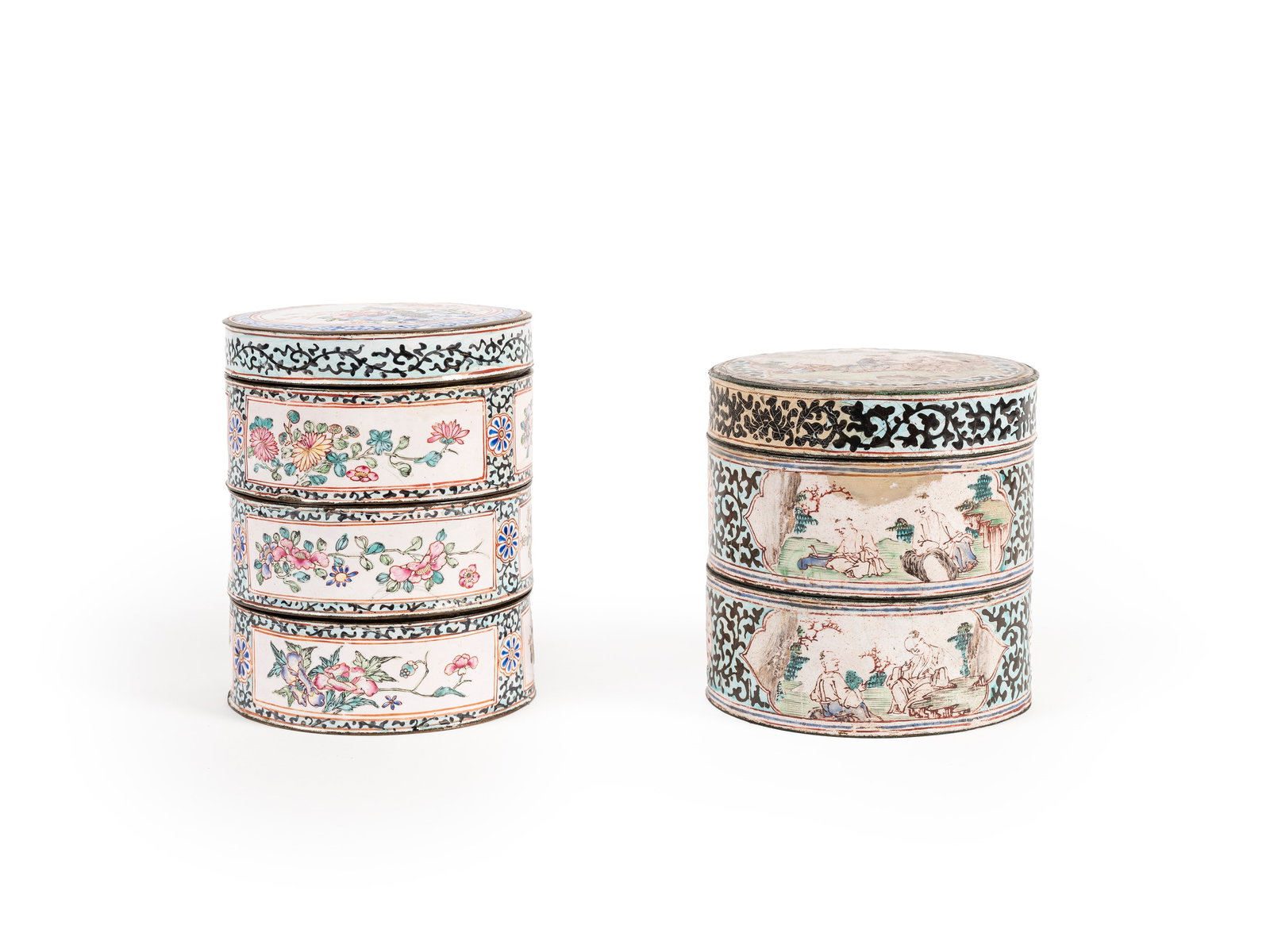 TWO PAINTED ENAMEL BOX AND COVERS, China, Qing dynasty, 18th - 19th century (1 of 5)