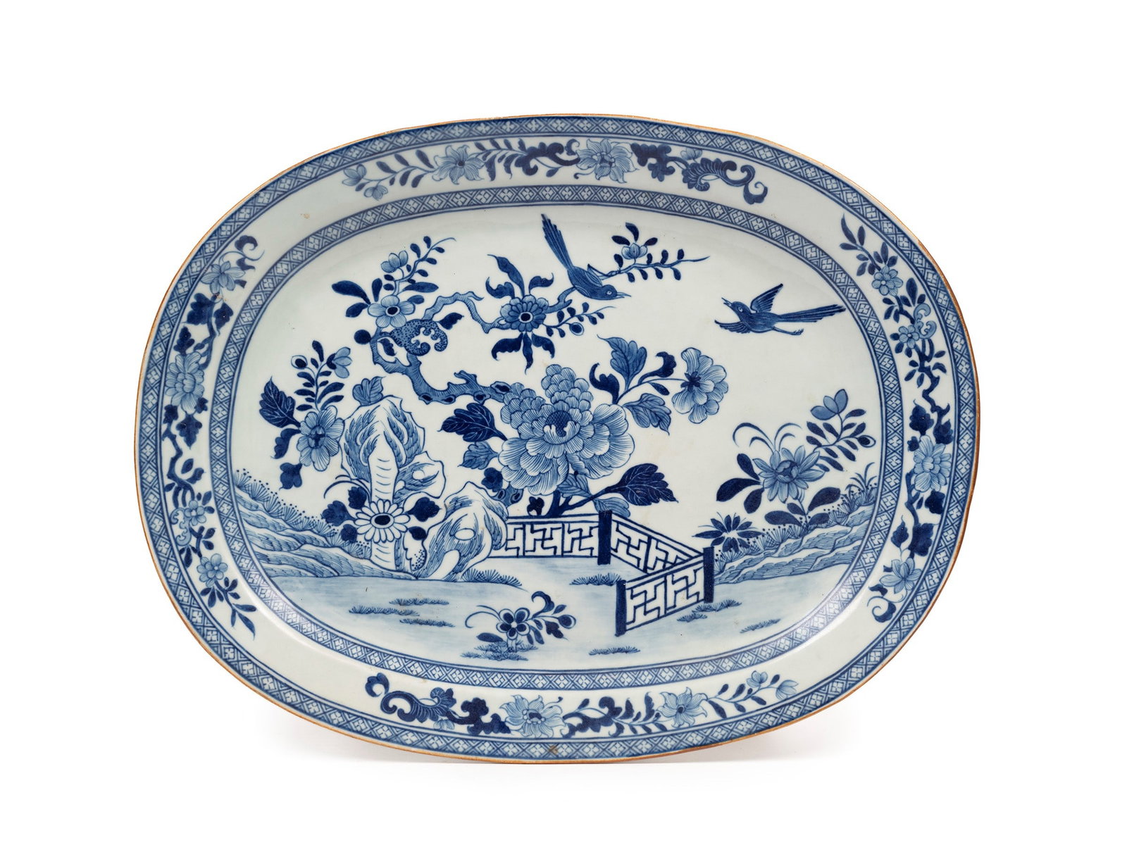 A BLUE AND WHITE OVAL PORCELAIN DISH, China, Qing dynasty, 18th century (1 of 2)