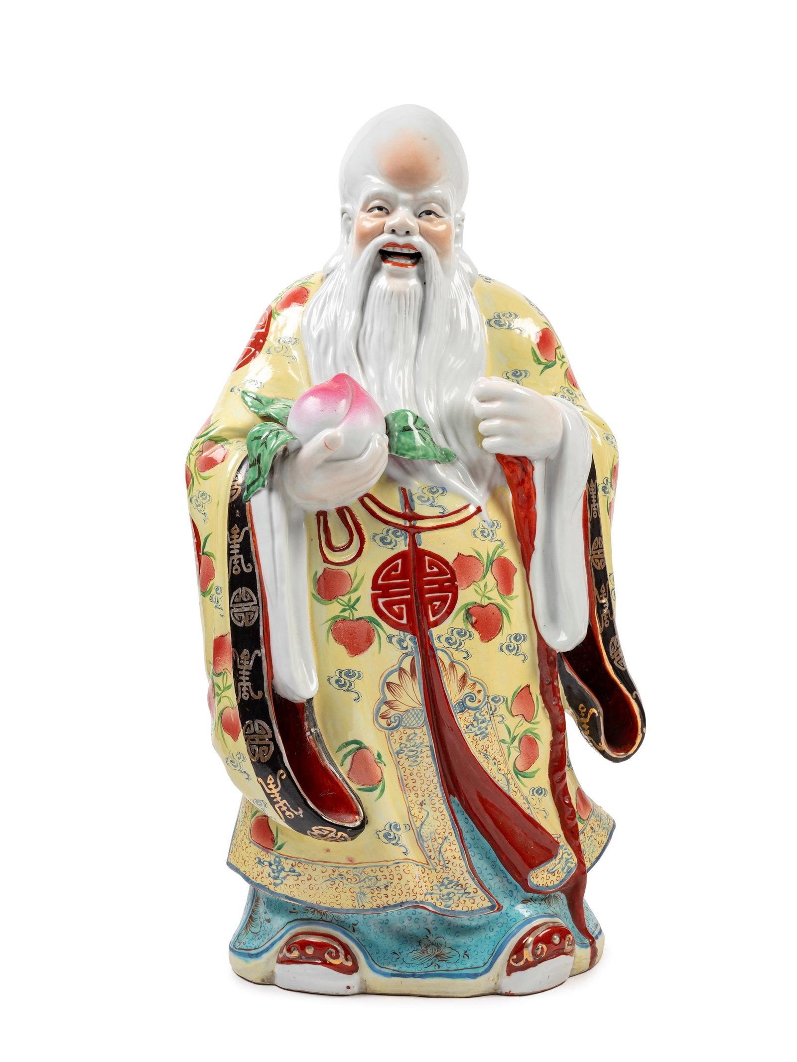 PORCELAIN SCULPTURE DEPICTING A SAGE HOLDING A PEACH, China, 20th century (1 of 4)