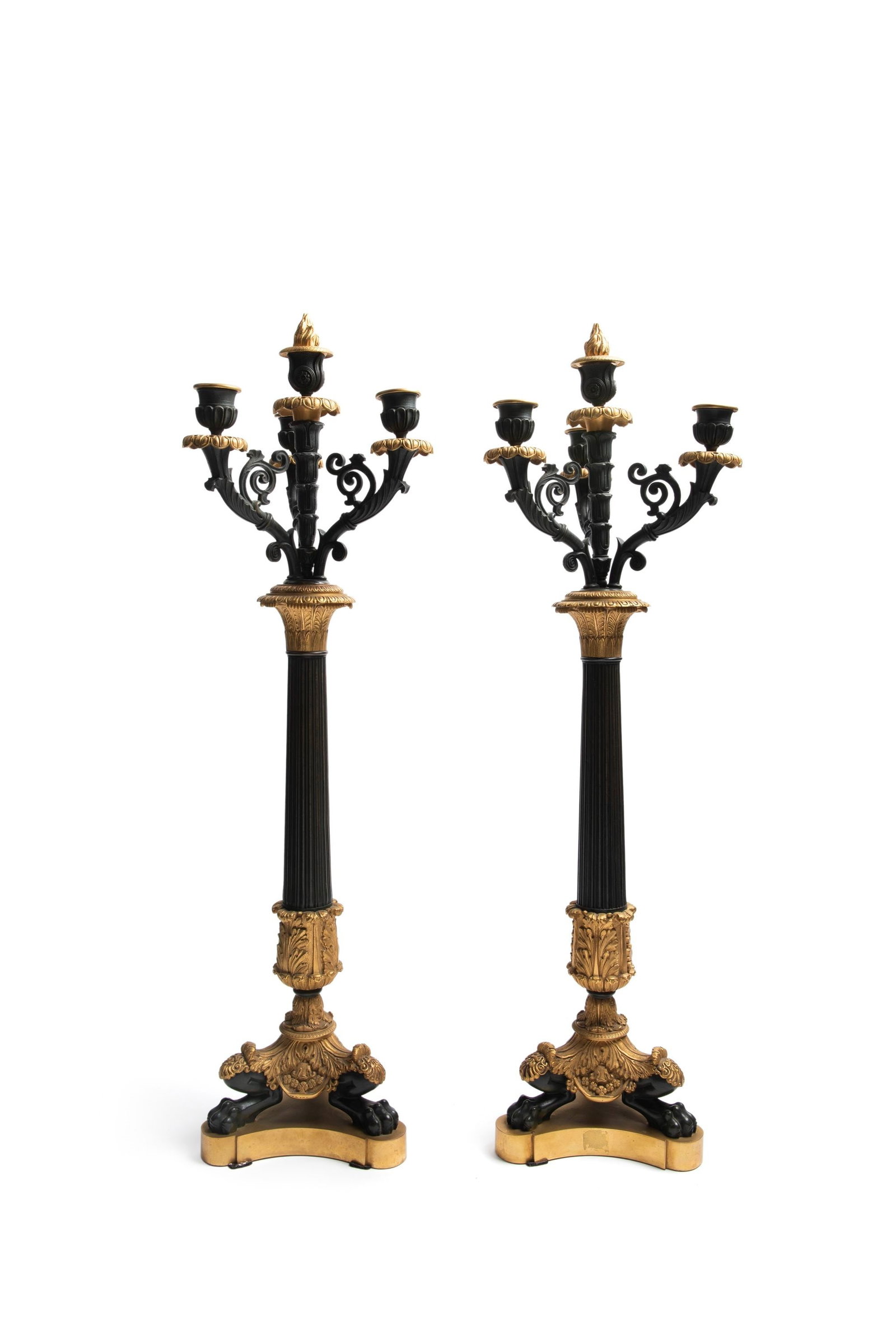 PAIR OF GILT AND PATINATED BRONZE CANDELABRA, France, 19th century (1 of 2)