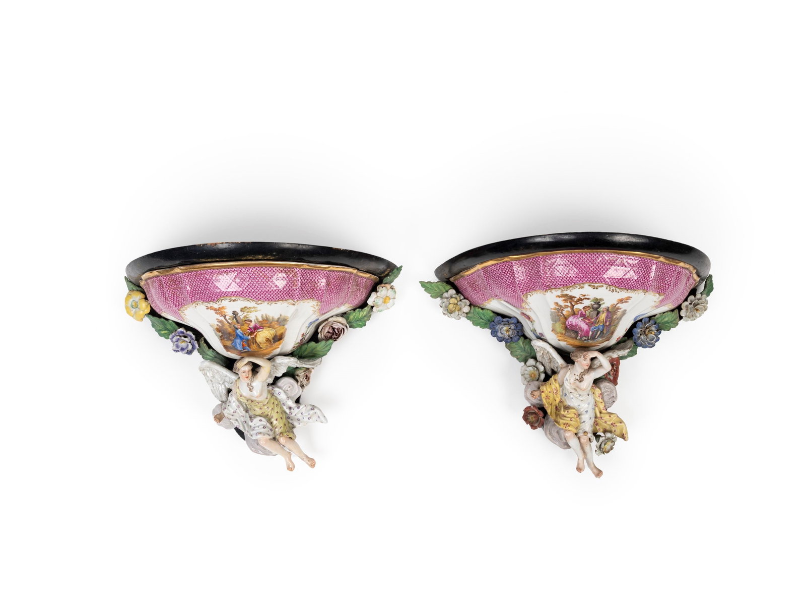 PAIR OF POLYCHROME PORCELAIN BRACKETS, 19th century (1 of 1)