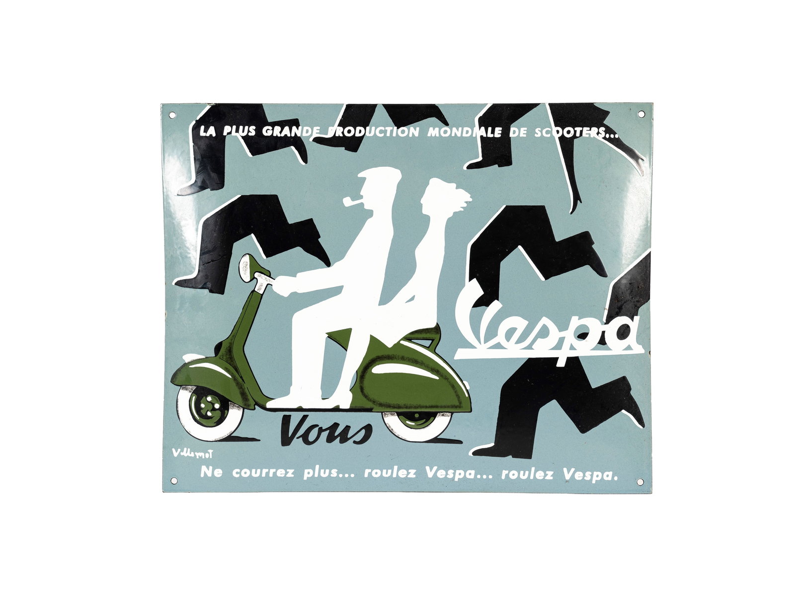 VESPA ADVERTISING SIGN – “LA PLUS GRANDE PRODUCTION MONDIALE DE SCOOTERS”,  (1 of 1)