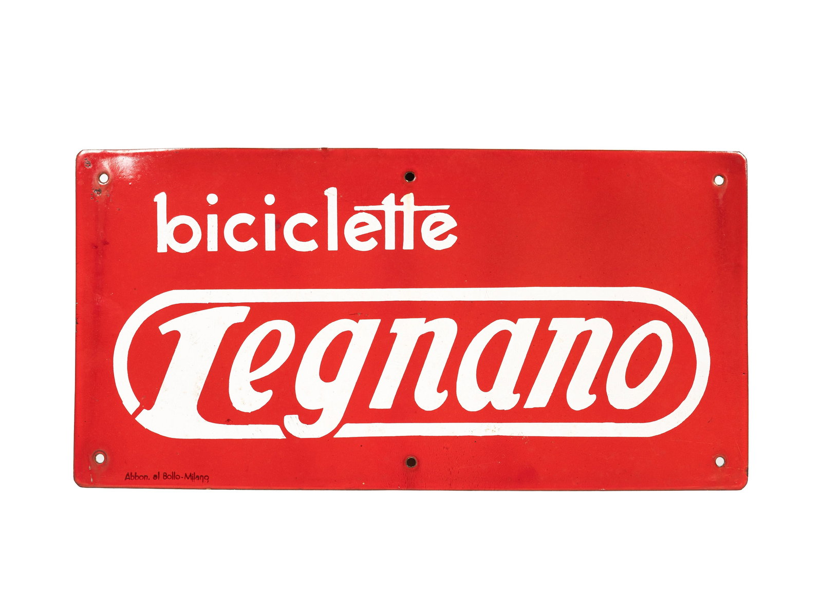 A LEGNANO BICYCLES ADVERTISING SIGN,: cm 60 x cm 30 Original vintage 1969. Material: enameled metal with raised lettering