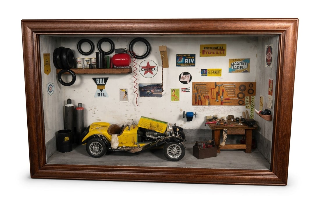 A 1950s OLD MECHANIC CAR DIORAMA,  (1 of 1)