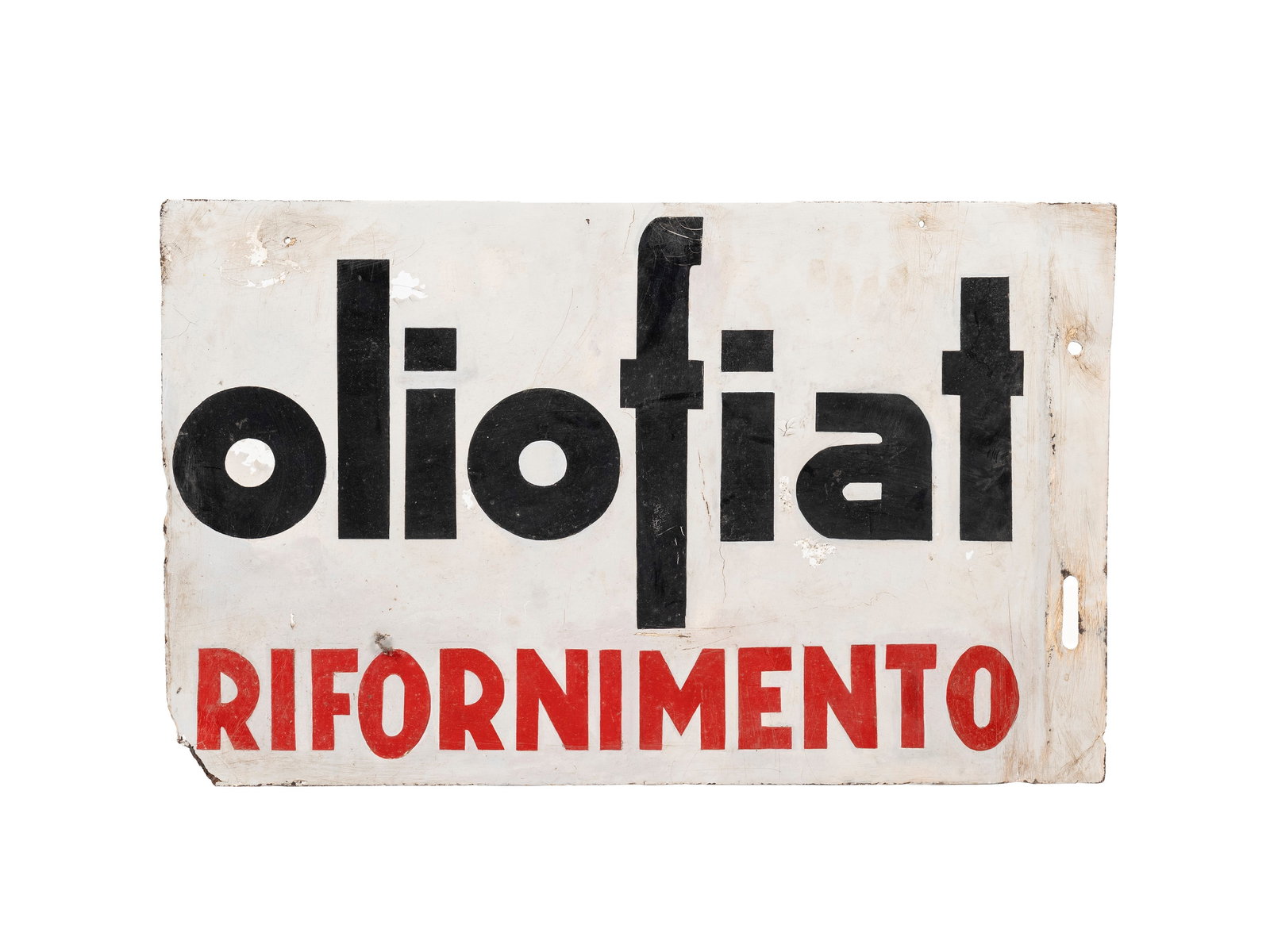 DOUBLE-SIDED OLIOFIAT REFUELING ADVERTISING SIGN,: l cm 60 x h cm 40 Vintage 1960s sign. Metal material.