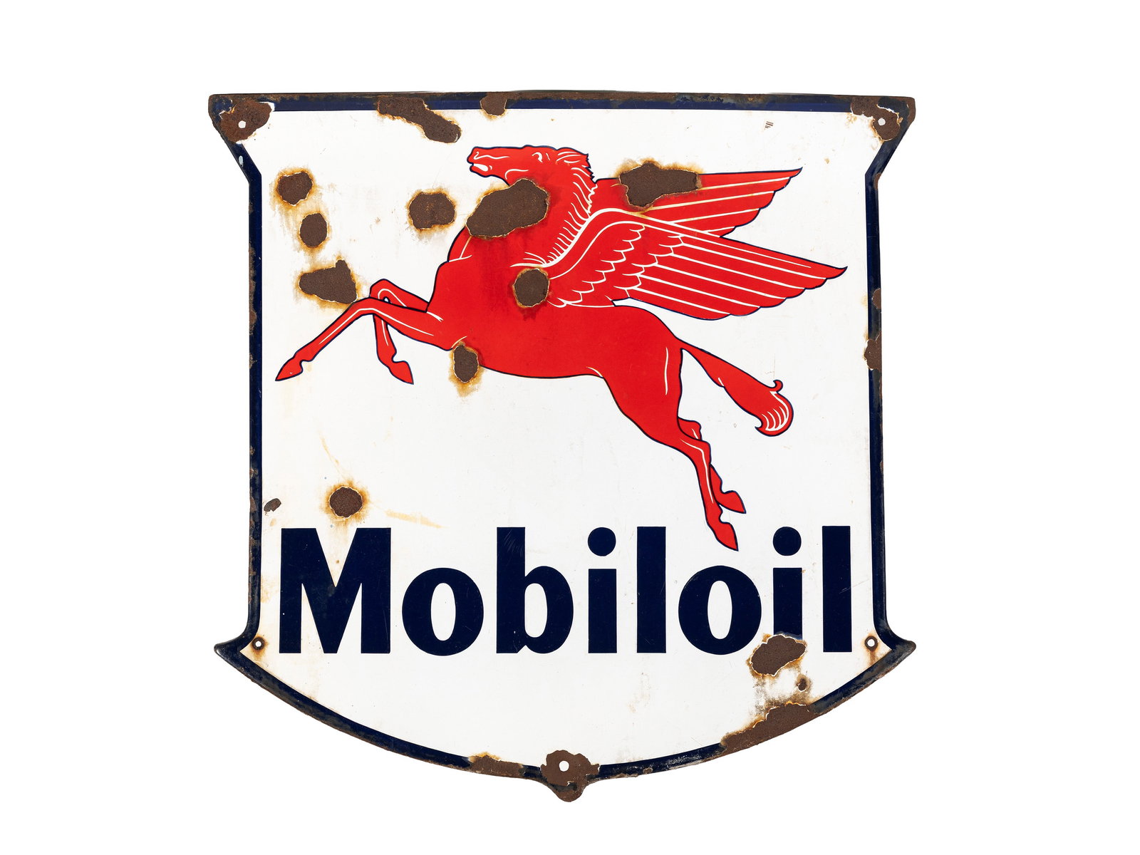 A VINTAGE MOBILOIL METAL SHIELD SIGN,  (1 of 1)