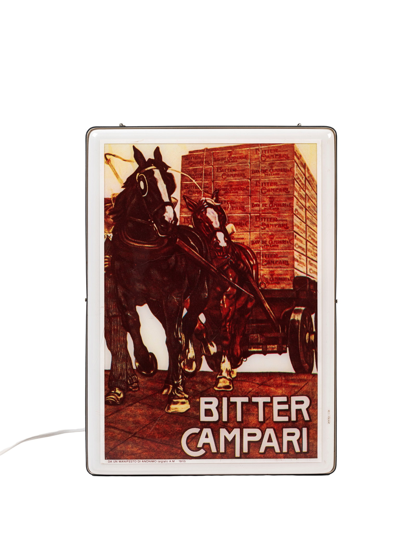 A BITTER CAMPARI LIGHTED SIGN LAMP, : h cm 43 x l cm 31 Made of resin plastic. Original vintage from the 1970s–1980s.