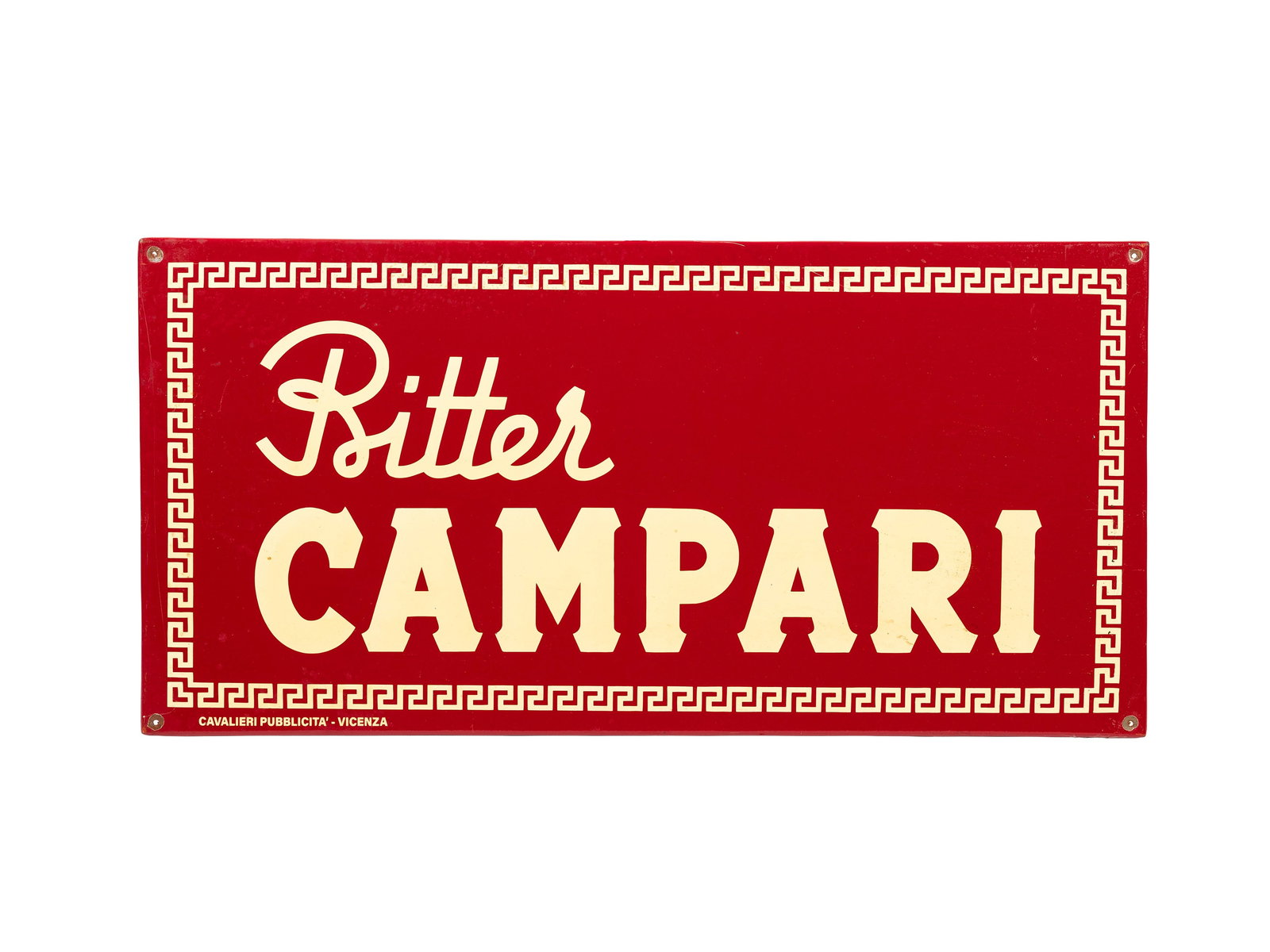 A VINTAGE ENAMELLED METAL BITTER CAMPARI ADVERTISING SIGN,: l cm 90 x h cm 45