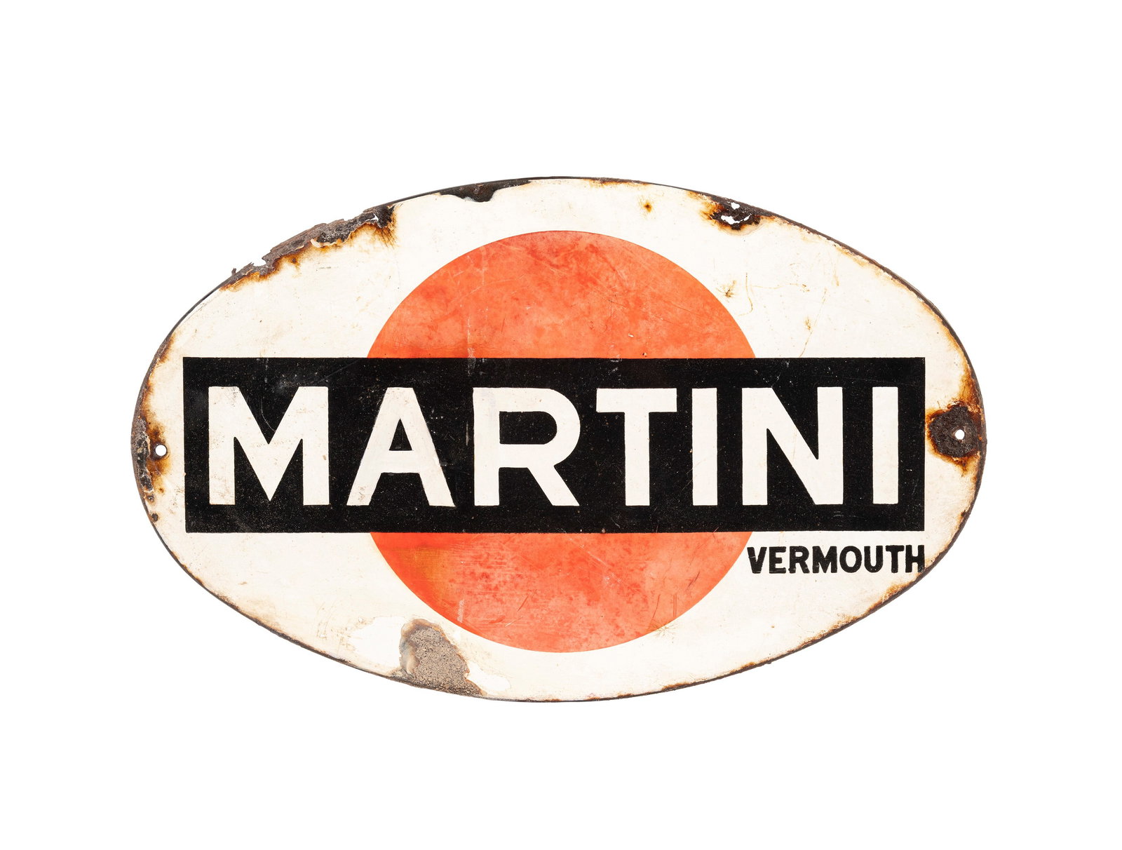 AN OVAL METAL MARTINI VERMOUTH ADVERTISING SIGN, (1 of 1)