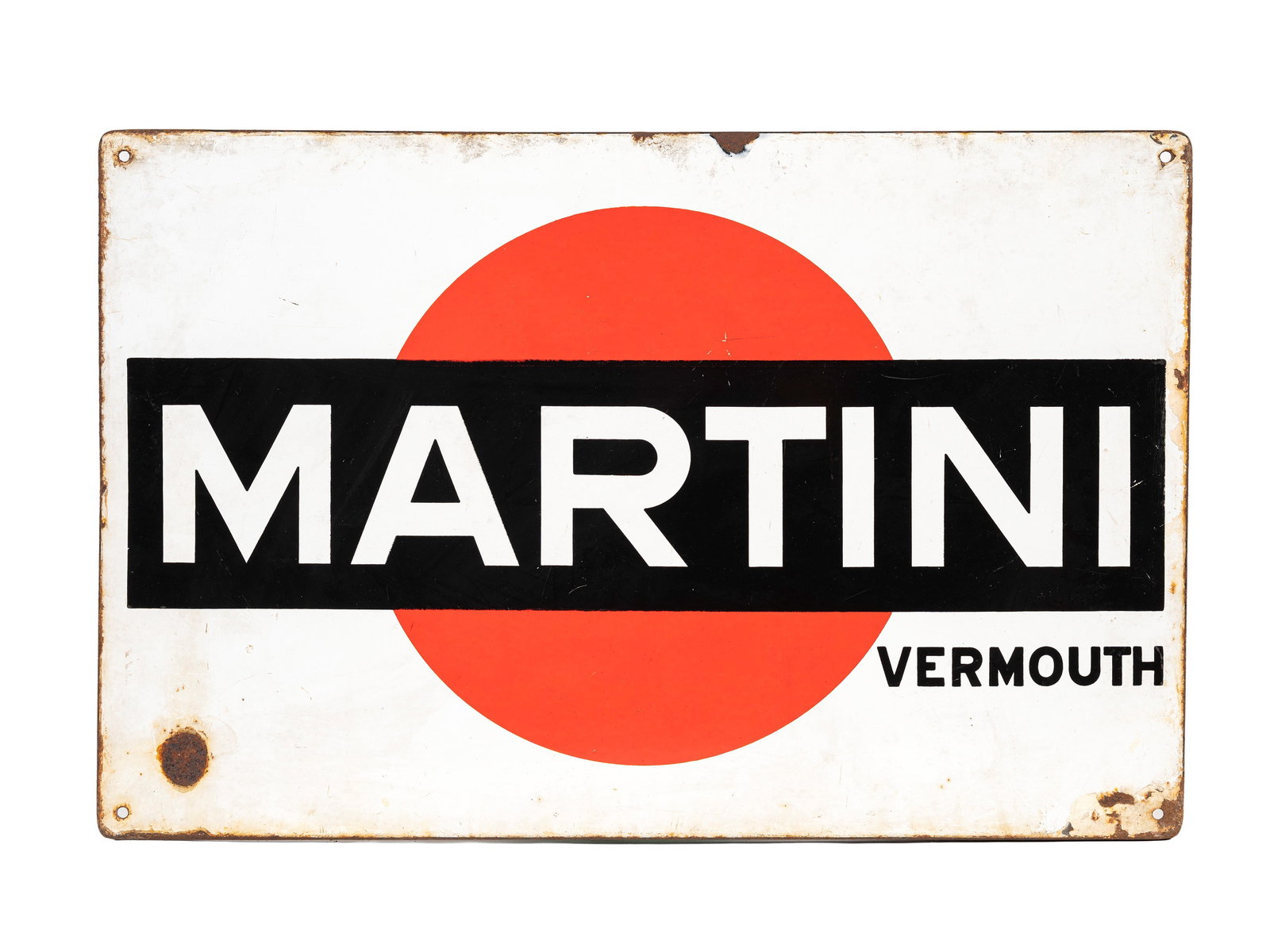 A VINTAGE 1950S DOUBLE-SIDED ENAMELLED METAL MARTINI VERMOUTH SIGN,  (1 of 1)