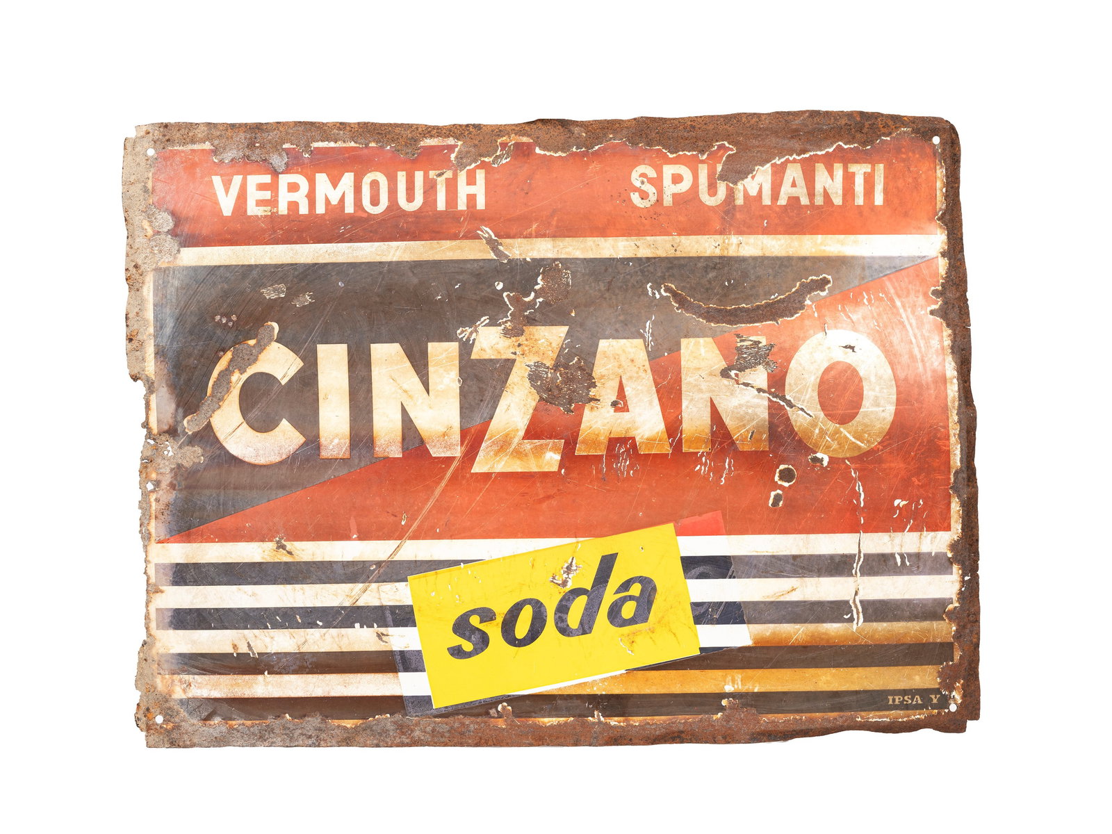 A VERMOUTH CINZANO SODA SIGN,: h cm 60 x l cm 60 Original and branded. Enamelled advertising sign from the 1960s, collectible.