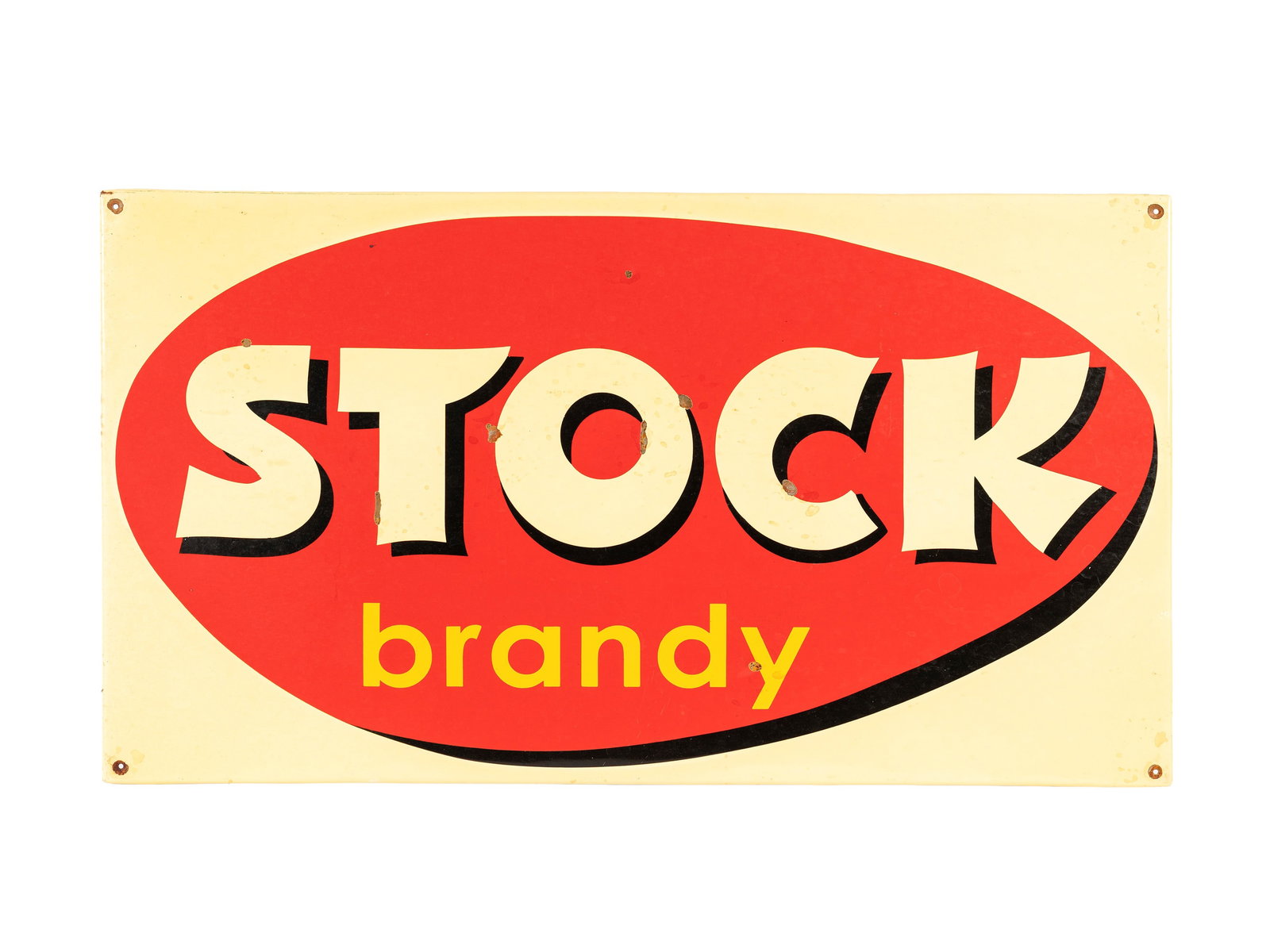 A VINTAGE STOCK BRANDY ADVERTISING SIGN,: l cm 100 x h cm 55 Made of enamelled metal.