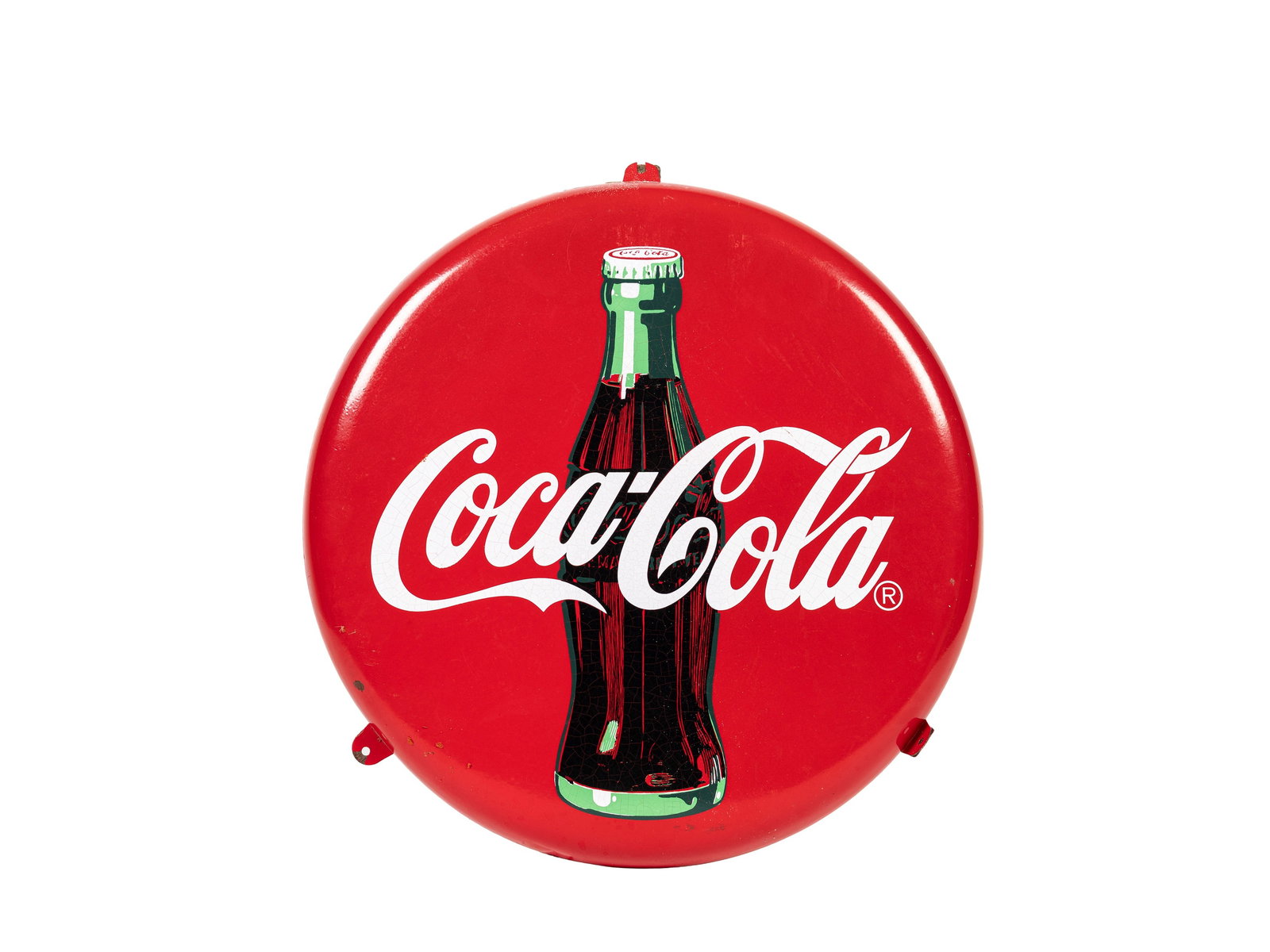 COCA-COLA SHIELD BOTTLE CAP SIGN, : d cm 40 1980s, enamelled metal