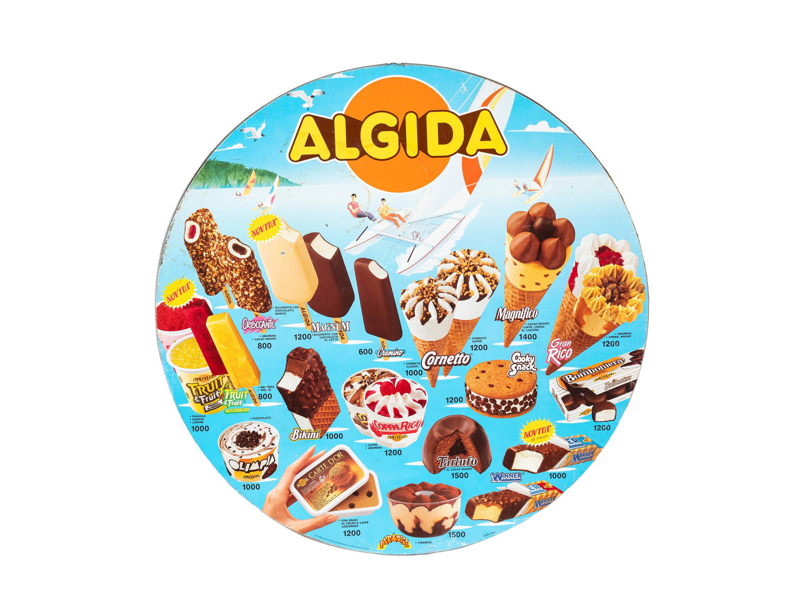 ROUND PRICE LIST SIGN FOR ALGIDA ICE CREAM,  (1 of 1)
