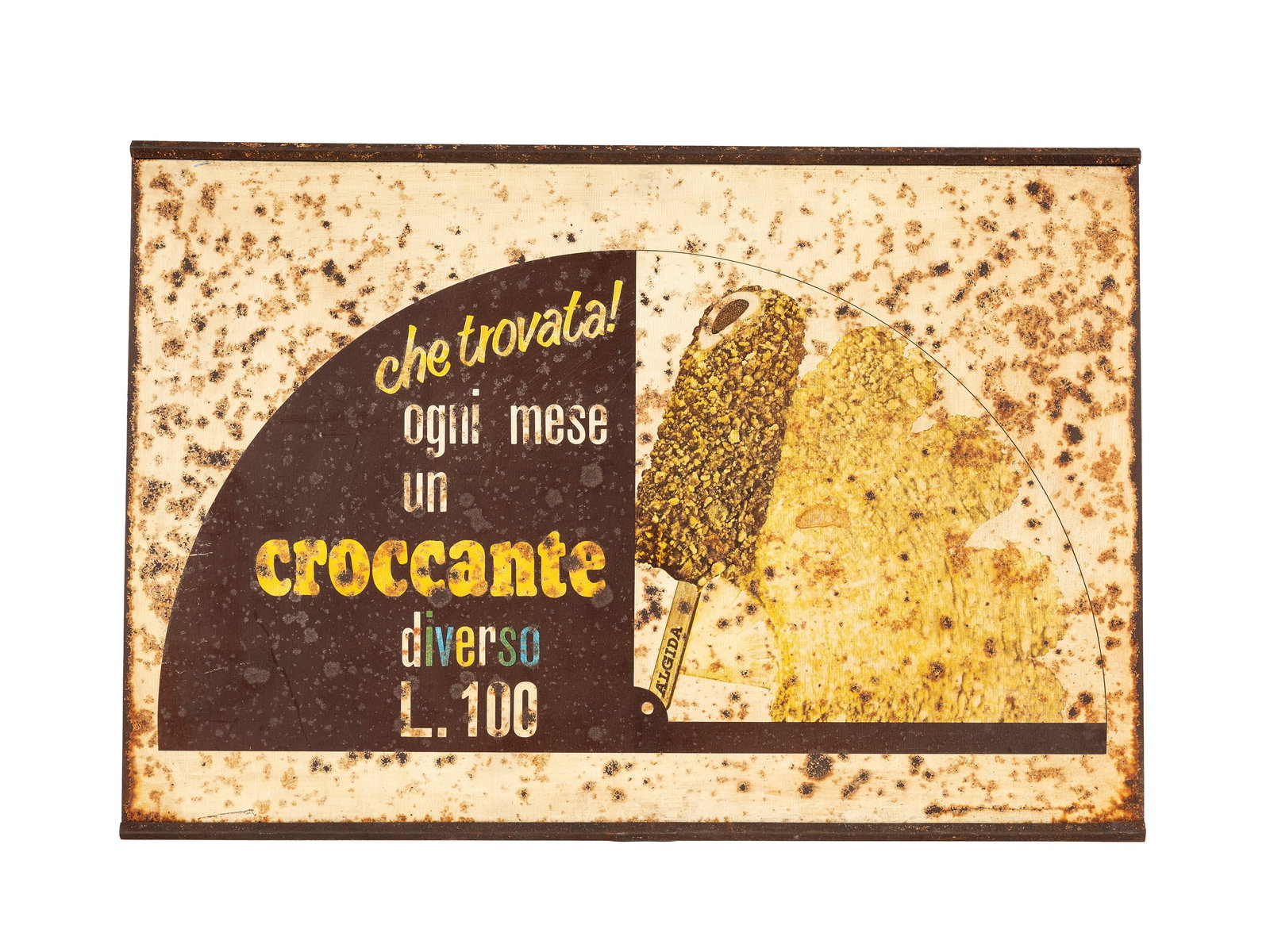 ALGIDA CROCCANTE ADVERTISING SIGN,: l cm 67 x h cm 45 vintage, 1970s, metal
