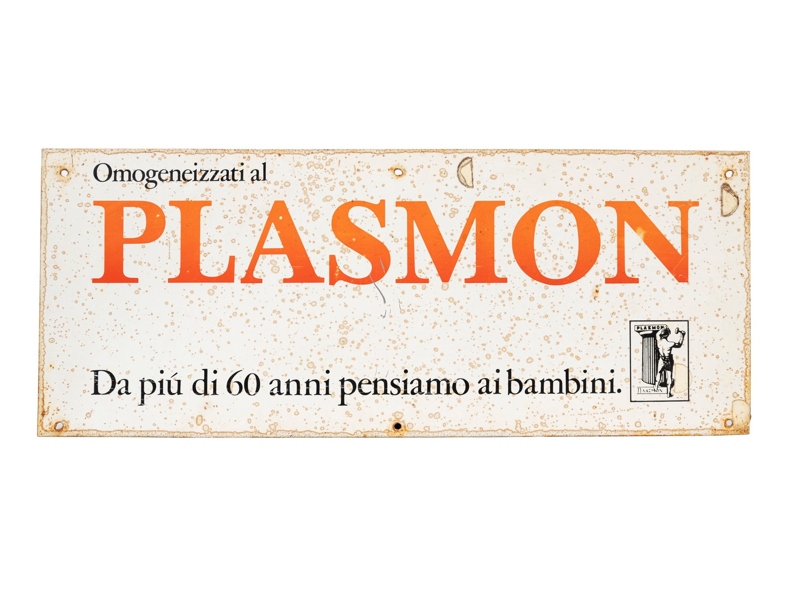 PLASMON HOMOGENISED PRODUCTS ADVERTISING SIGN,: l cm 60 x h cm 25 Vintage 1970s. Made of metal.