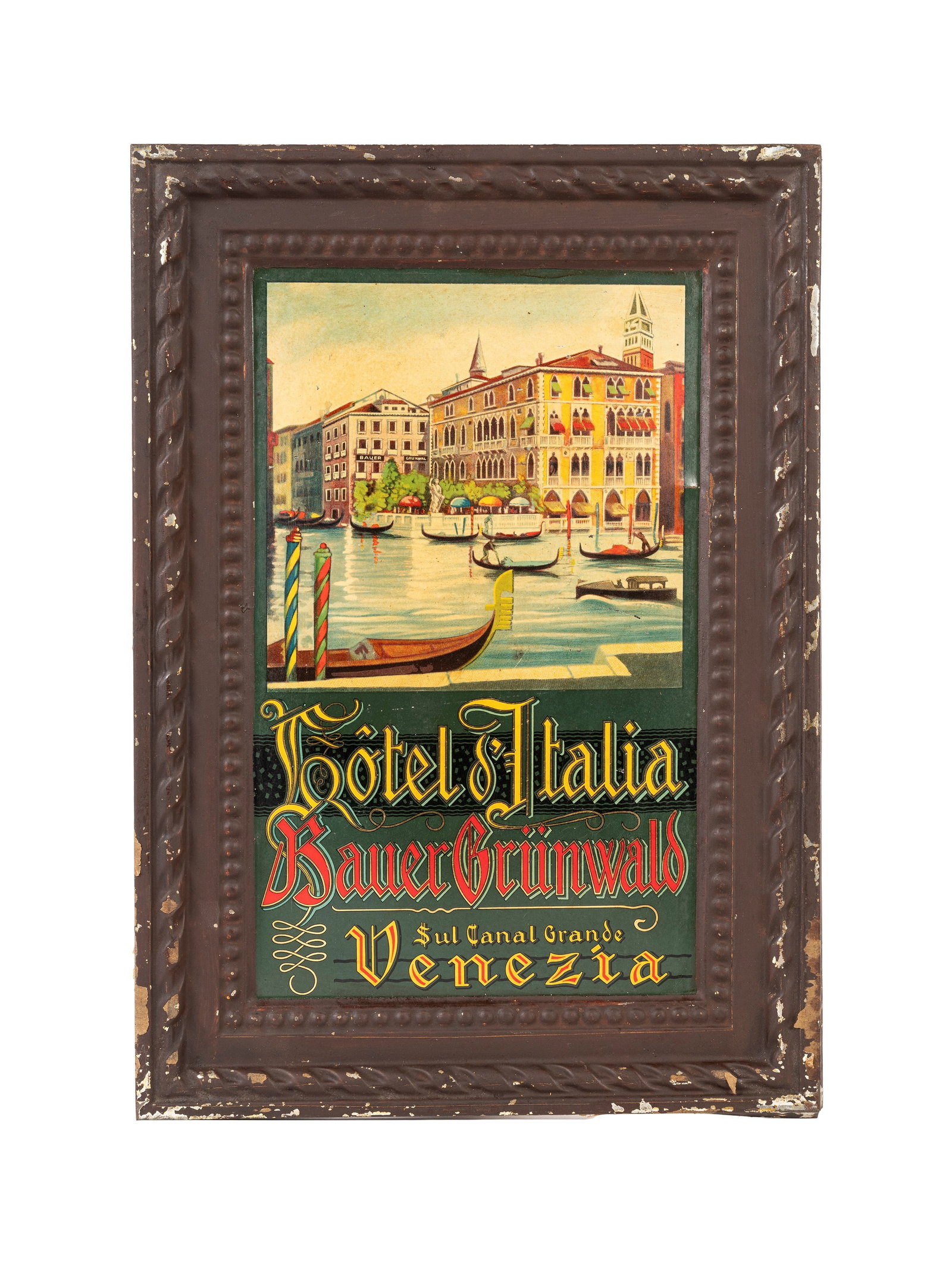 ORIGINAL ANTIQUE SIGN FROM THE EARLY 1900S: HOTEL D’ITALIA BAUER GRUNWALD ON THE CANAL GRANDE, (1 of 1)