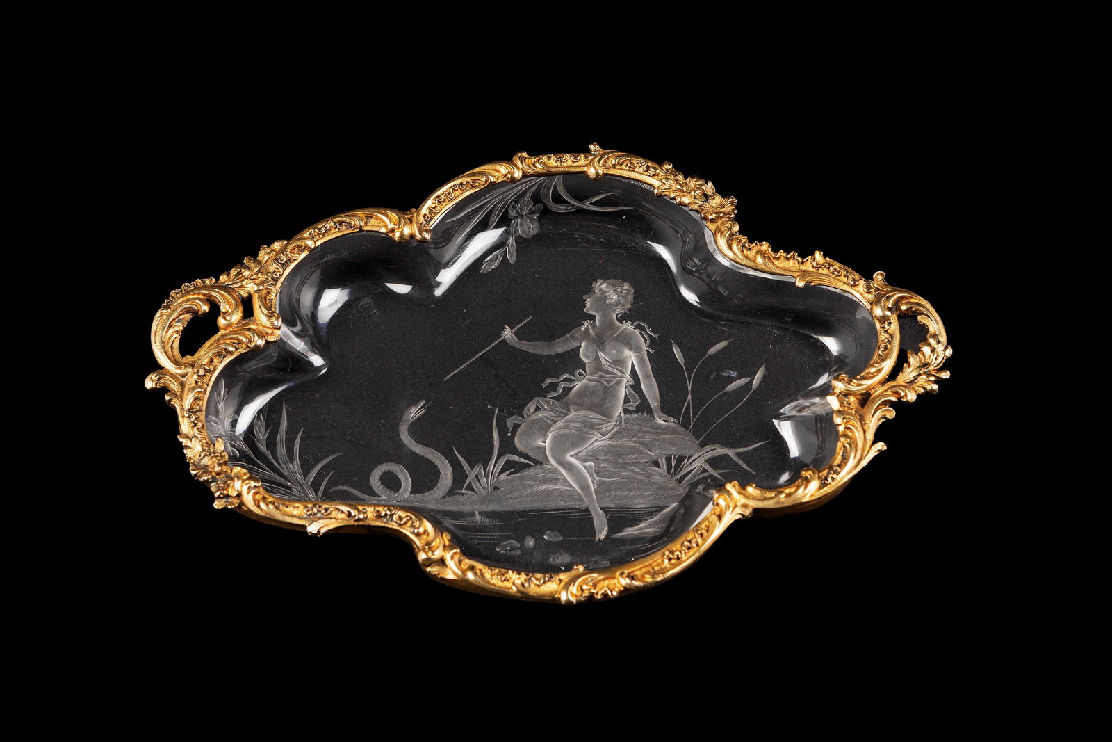 CRYSTAL AND SILVER TRAY, Austria, 19th century (1 of 3)