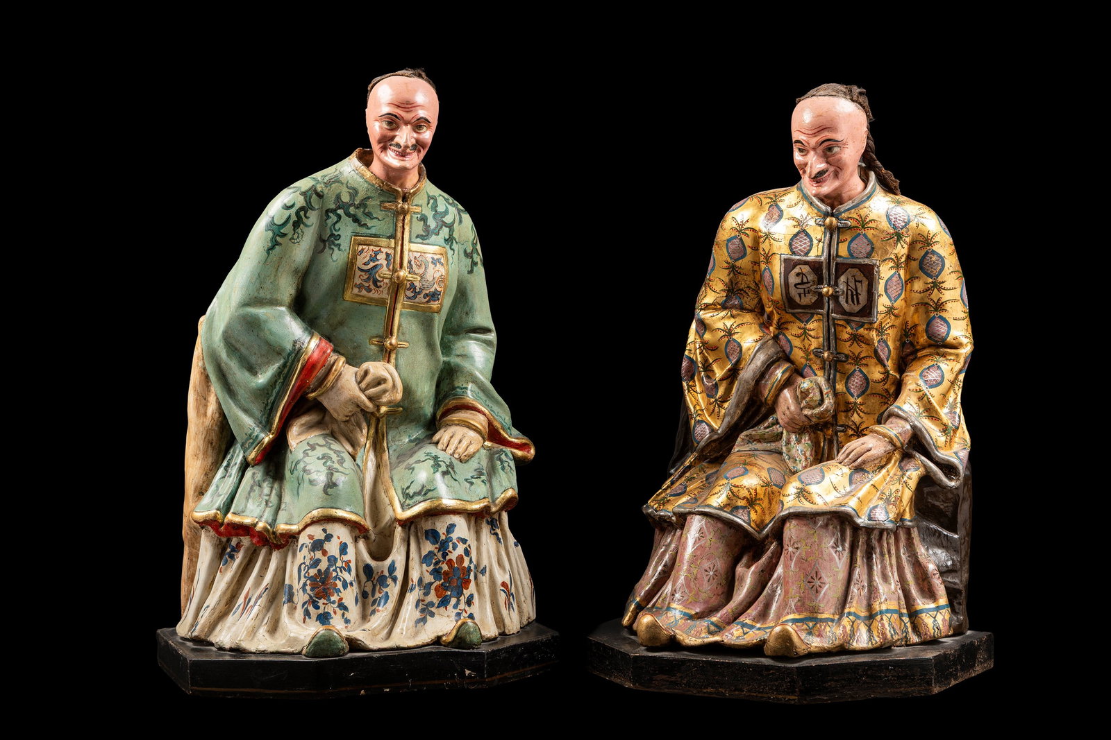 A PAIR OF POLYCHROME AND LACQUERED PAPIER-MÂCHÉ MAGOTS, Piedmont, early 19th century (1 of 9)