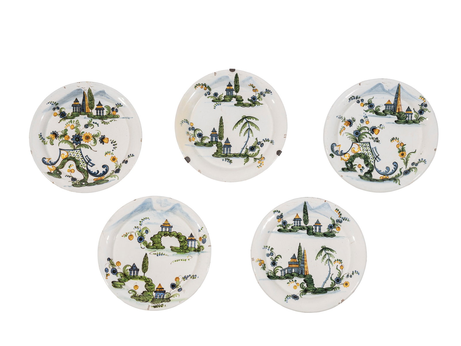 A NOVE MAIOLICA TRAY AND FIVE PLATES, Antonibon Manufactory, 18th century (1 of 4)