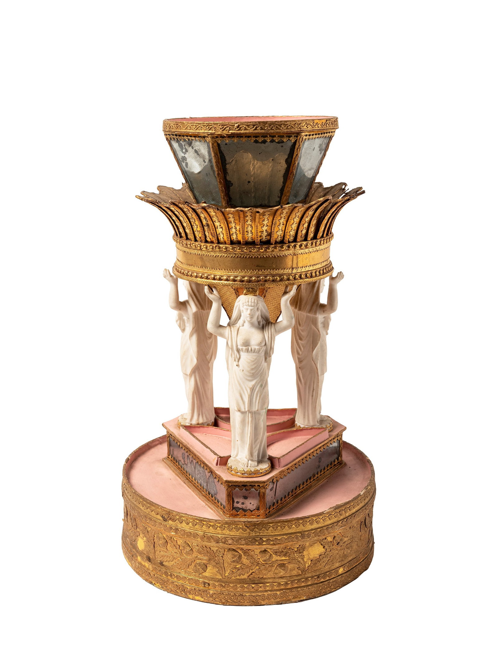 A SMALL PAPIER-MÂCHÉ STAND AND BISCUIT FIGURES, 19th century (1 of 4)