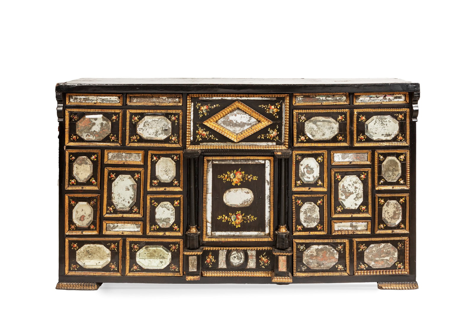 BLACK LACQUER AND MIRRORED TABLE CABINET, South America, 17th century (1 of 4)