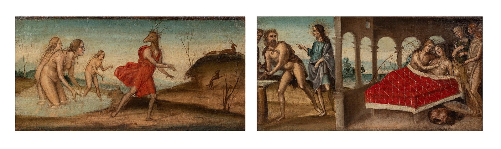 A PAIR OF PAINTINGS DEPICTING BIBLICAL SCENES, Tuscan school, 19th century: Oil on canvas h cm 39 x l cm 57 Tuscan school, 19th century
