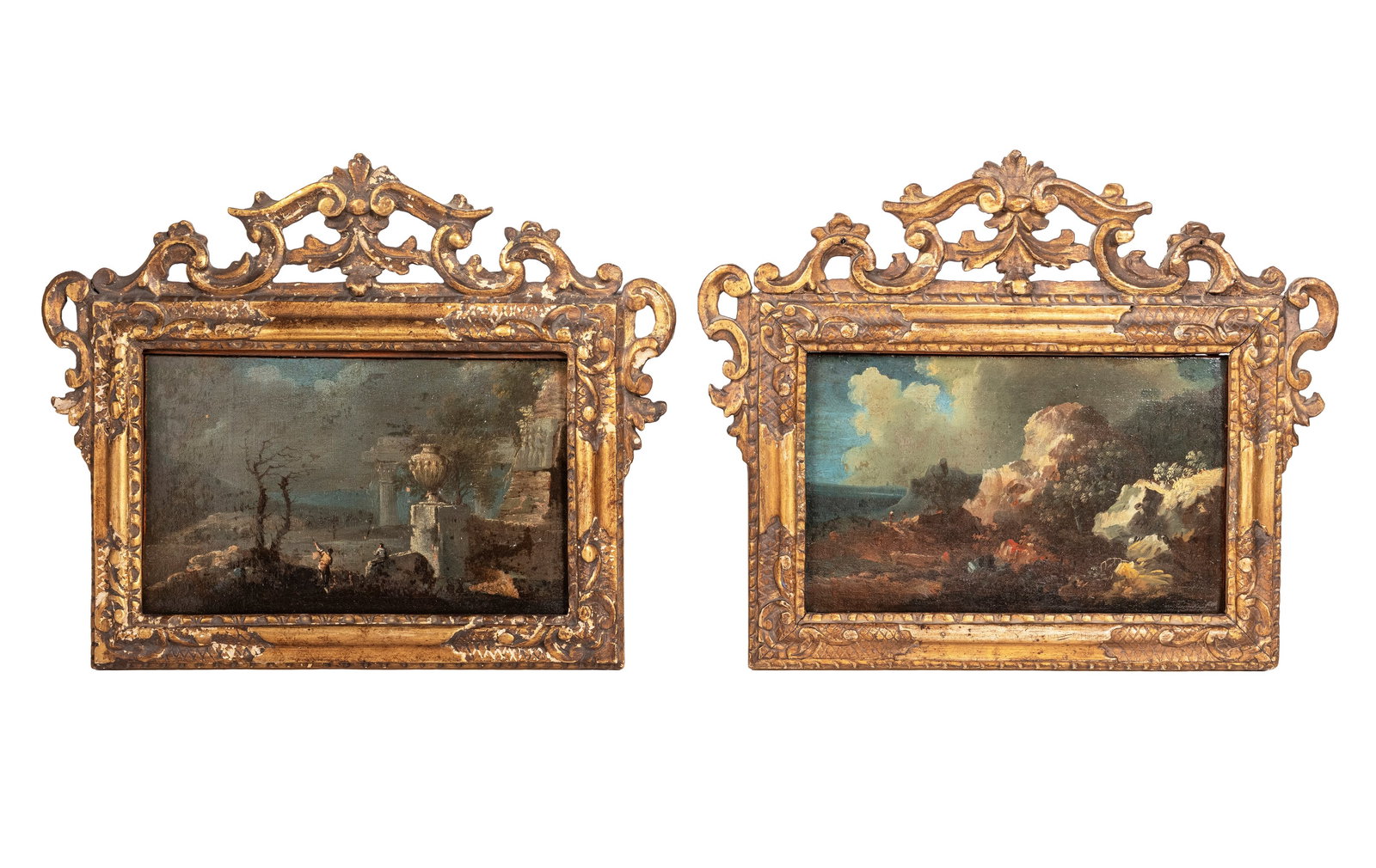 Marco Ricci (Attr.)(1676 - 1729) A PAIR OF NATURALISTIC LANDSCAPES WITH ARCHITECTURAL ELEMENTS AND (1 of 2)