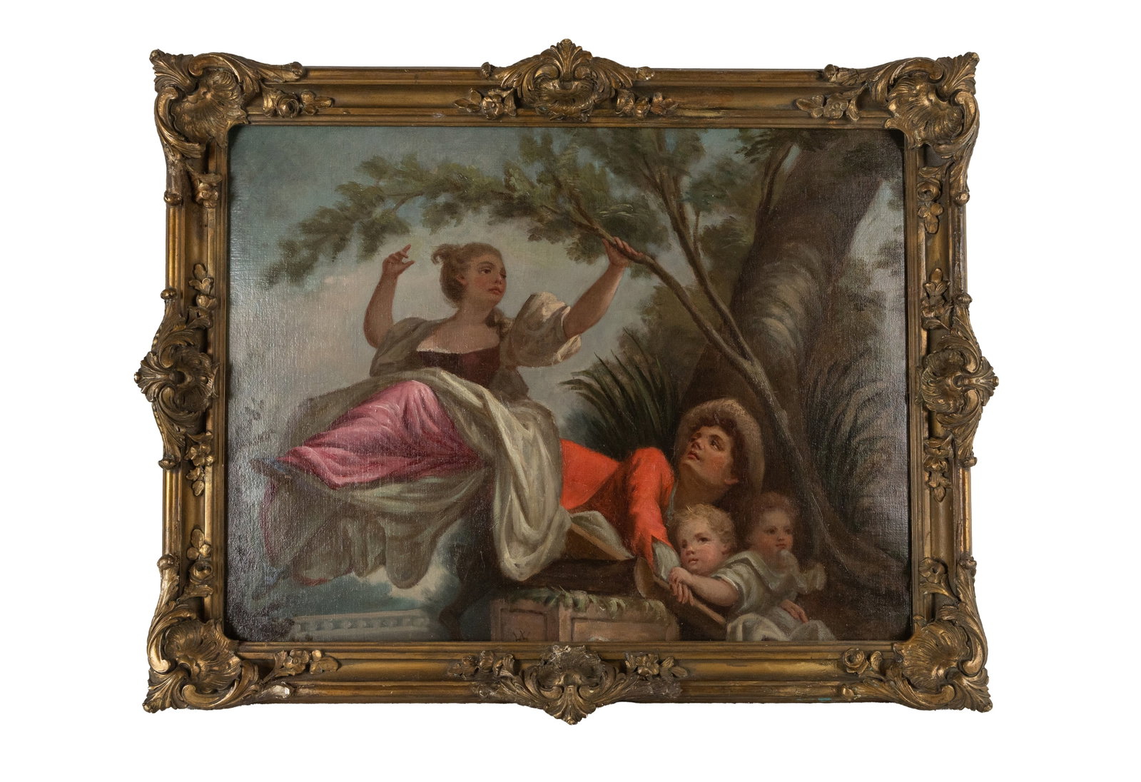 °THE SWING, French School, 18th century: Oil on canvas. h cm 45,5 x l cm 61; with frame h cm 55 x l cm 70 After a painting by Jean-Honoré Fragonard.