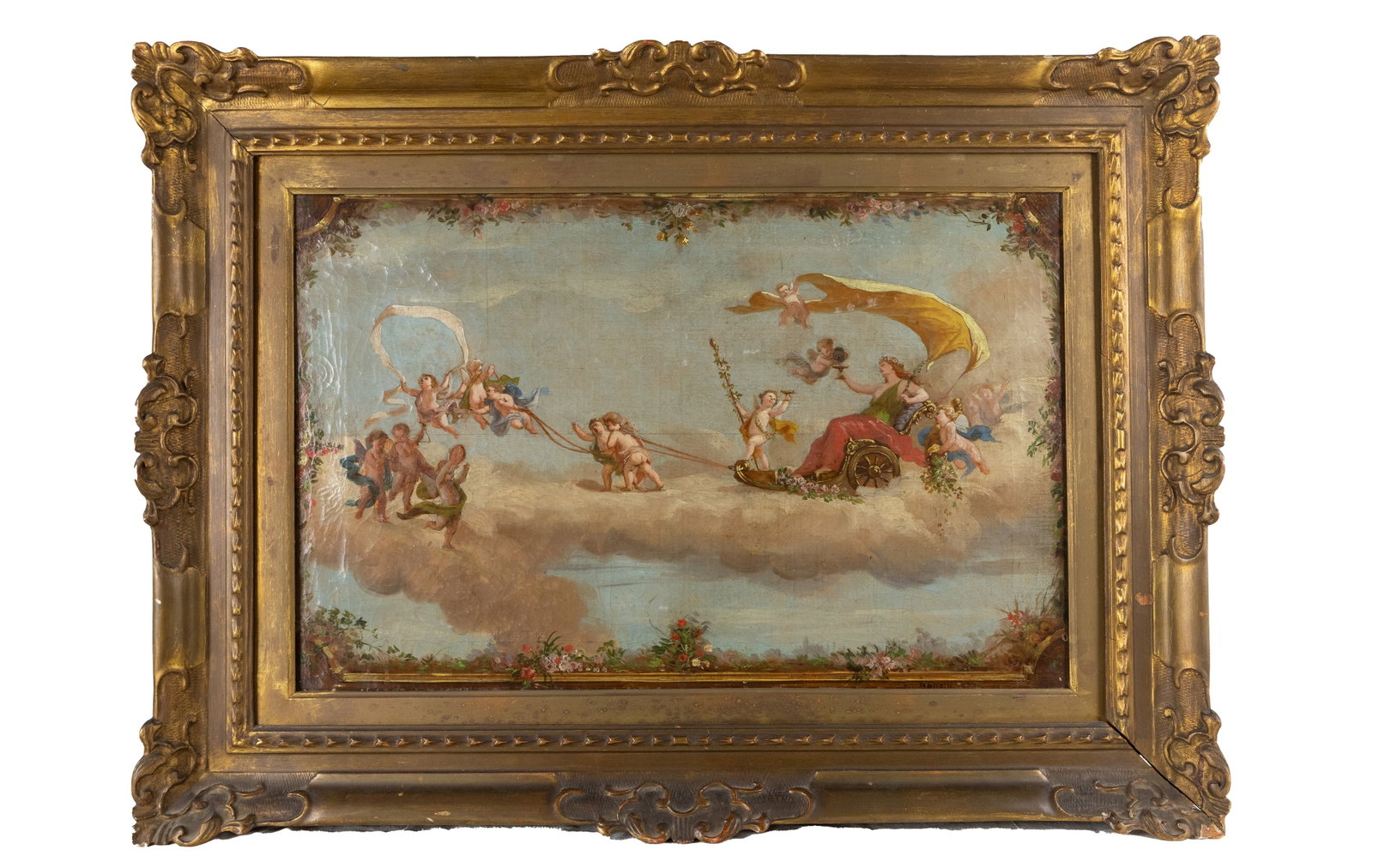 °SKETCH FOR CEILING DEPICTING THE CHARIOT OF DAWN, 1872: Oil on Canvas h cm 36,5 x l cm 56; with frame h cm 55 x l cm 75 Signed lower right, Bonelli 1872.