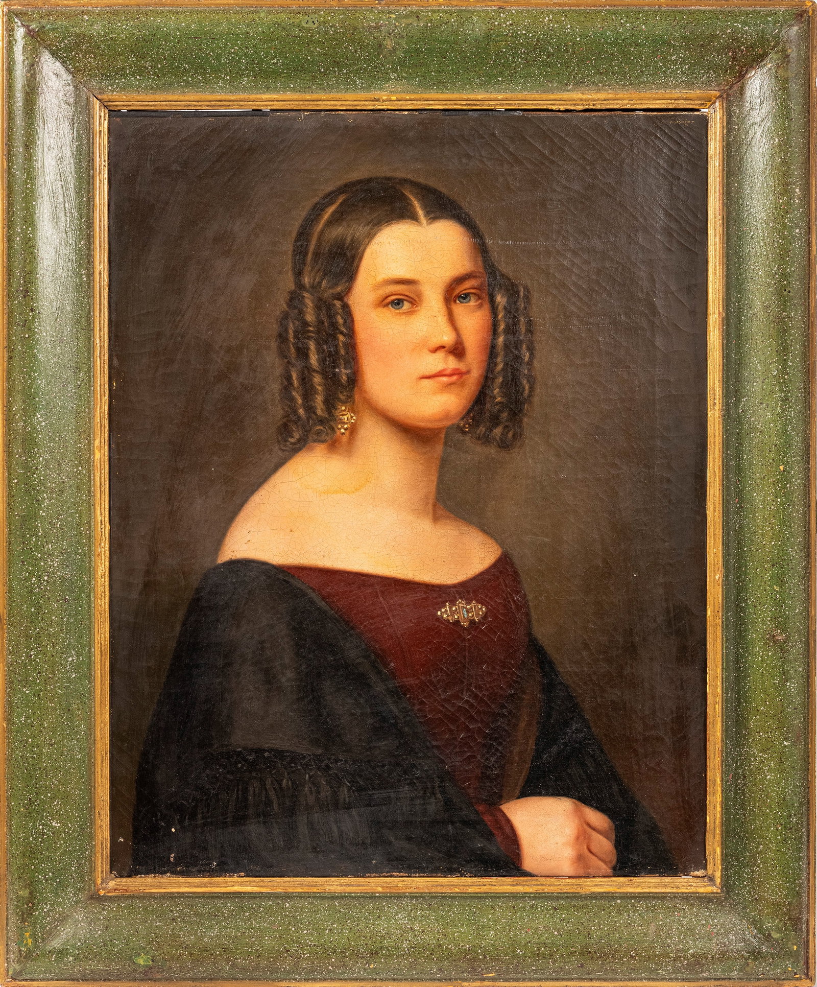 PORTRAIT OF A YOUNG WOMAN WITH CURLS, North Italian School, 19th century: Oil on canvas. h cm 63 x l cm 49 North Italian School, 19th century