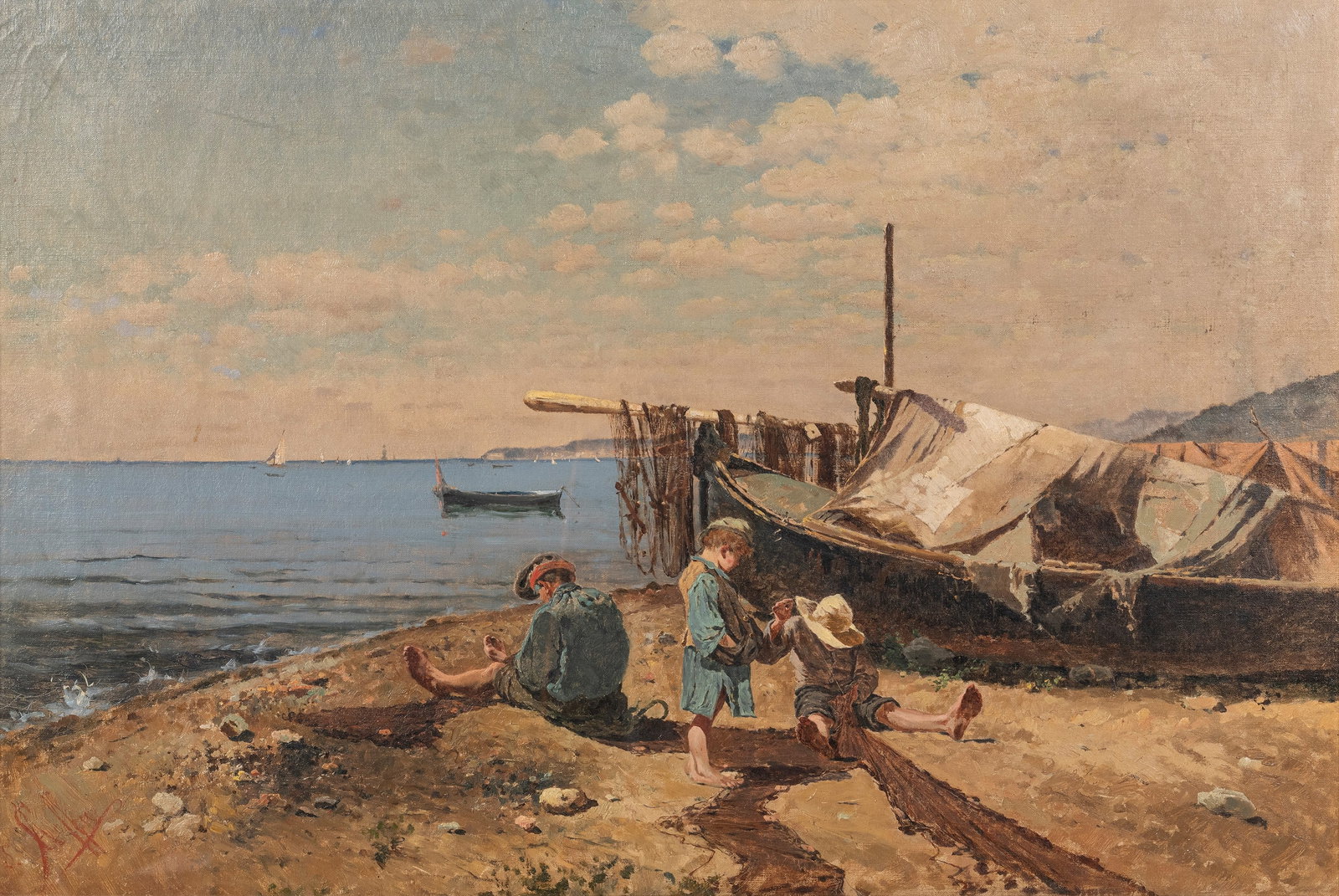 Luigi Scaffai(1837 - 1899) A STUDY OF SAIL MAKERS, (1 of 4)