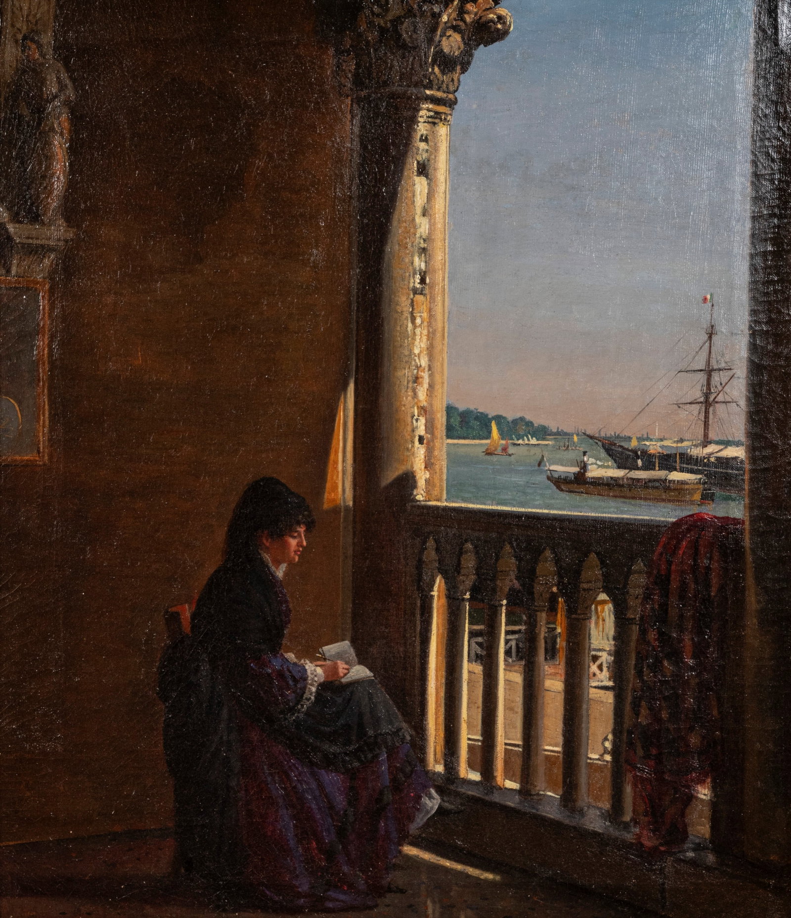 Giovan Battista Della Libera(1824 - 1886) A FROM THE LOGGIA,: Oil on canvas h cm 65 x l cm 54 Signed.