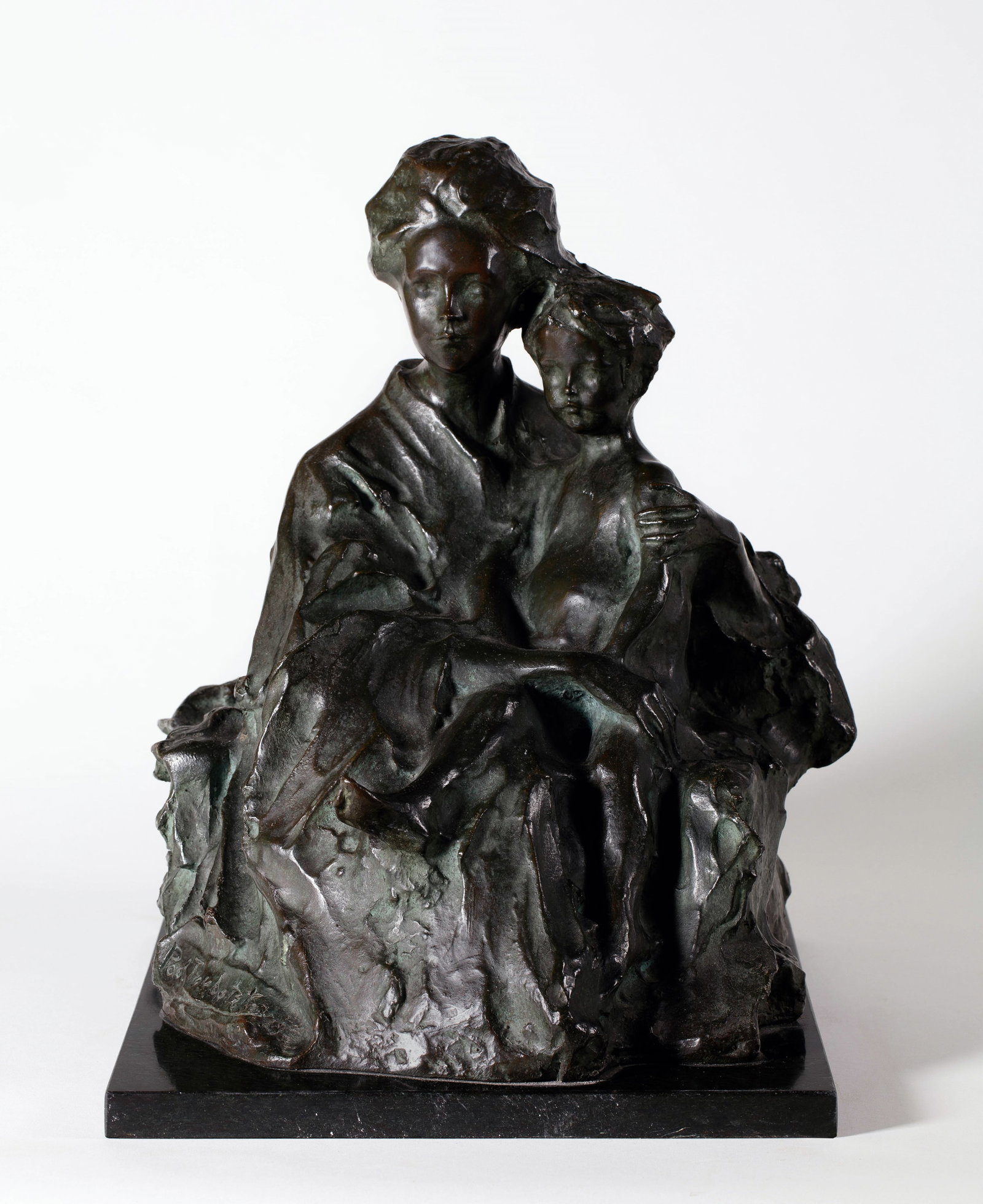 Paul Petrovich Troubetzkoy(1866 - 1938) ELIN CON IL FIGLIO PIERRE,: l cm 31 x h cm 41 x p cm 36 Cast and patinated bronze, signed Troubetzkoy on the base.