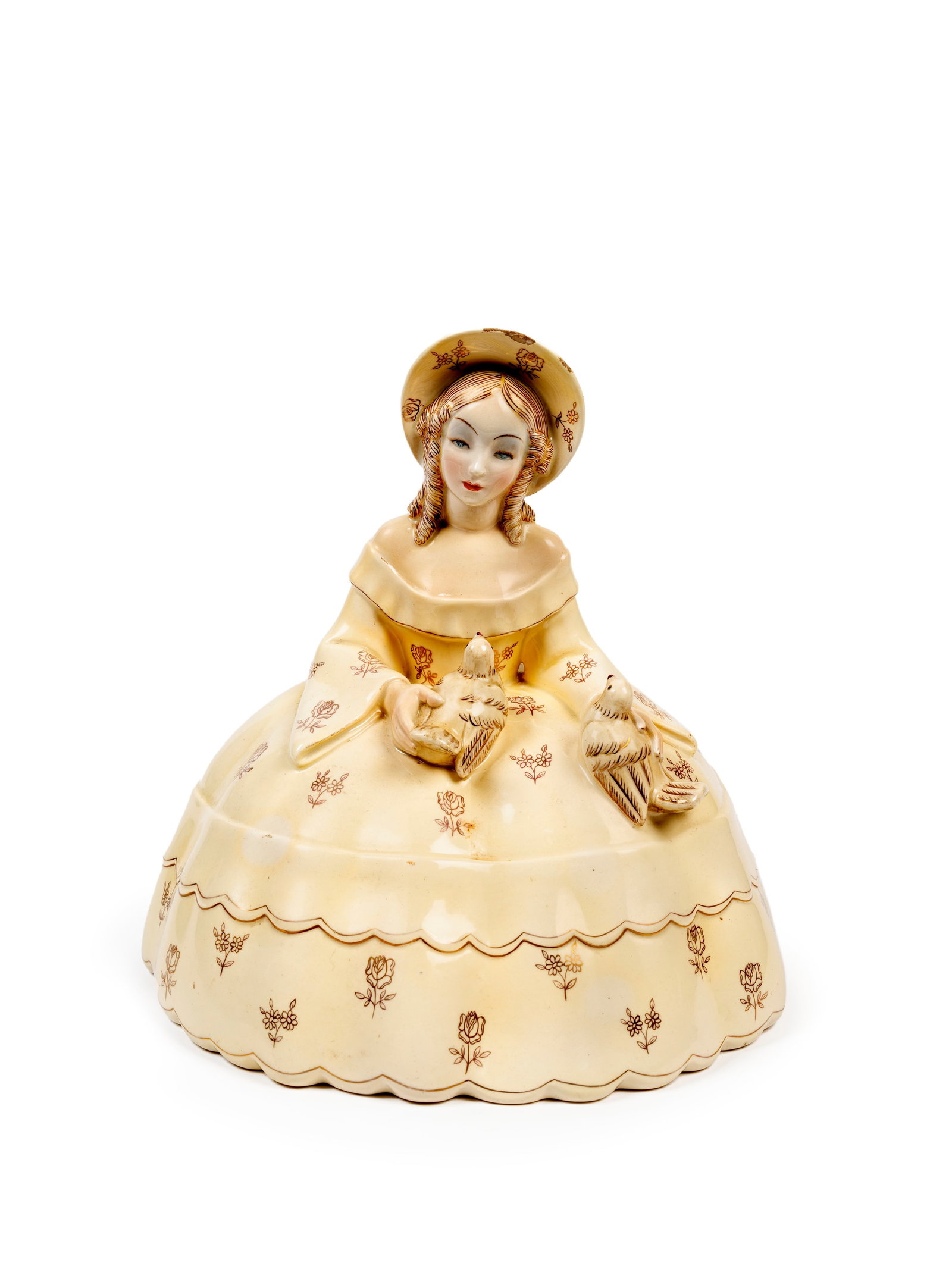Lenci POLYCHROME EARTHENWARE SCULPTURE DEPICTING LADY WITH DOVES, Turin, 20th century (1 of 2)