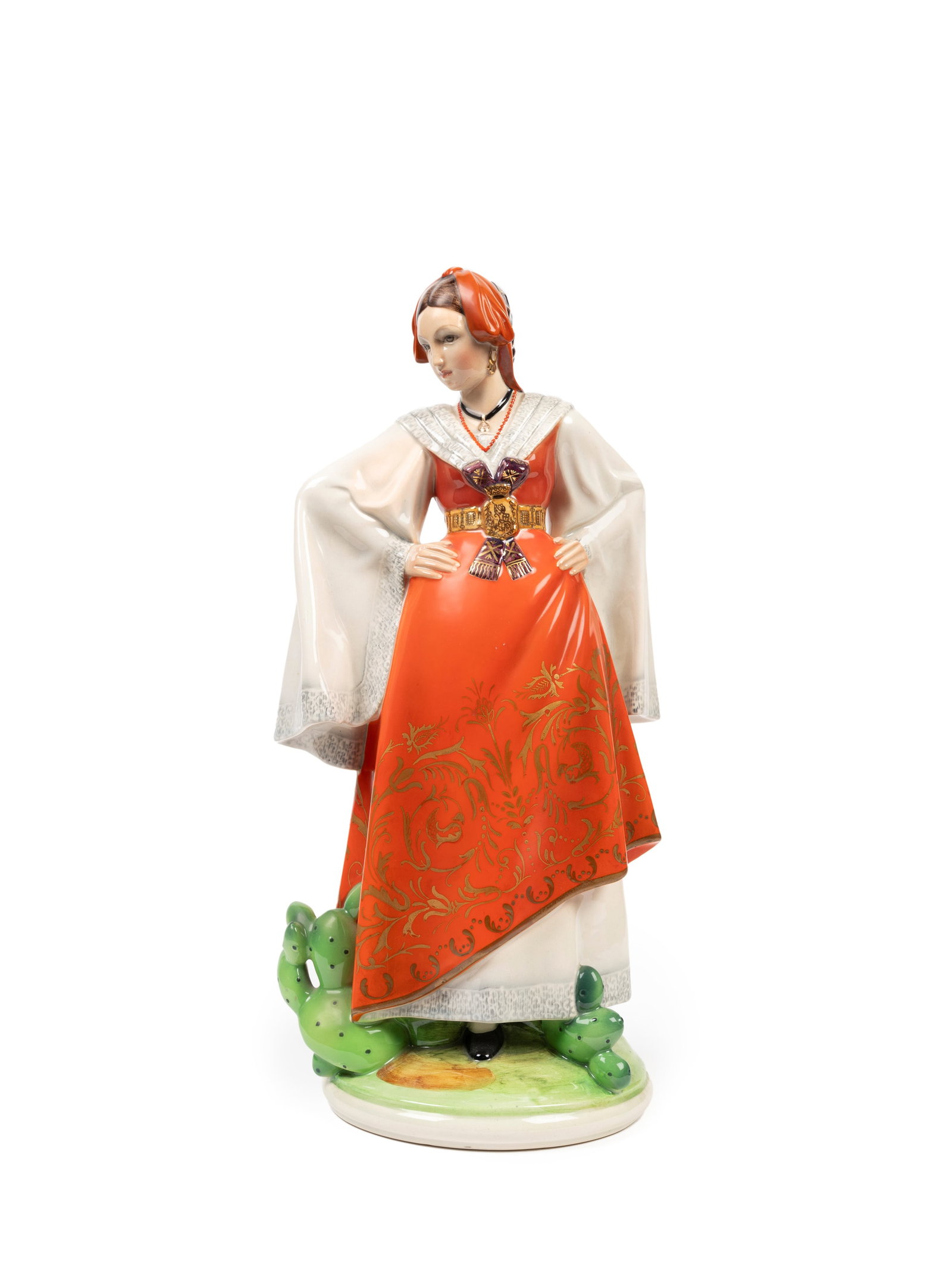 Lenci POLYCHROME EARTHENWARE SCULPTURE DEPICTING SICILY – PIANA DEI GRECI, Turin, 20th century: h cm 45 Model by Abele Jacopi. Signed under the base 'Lenci Made in Italy' with paper label.