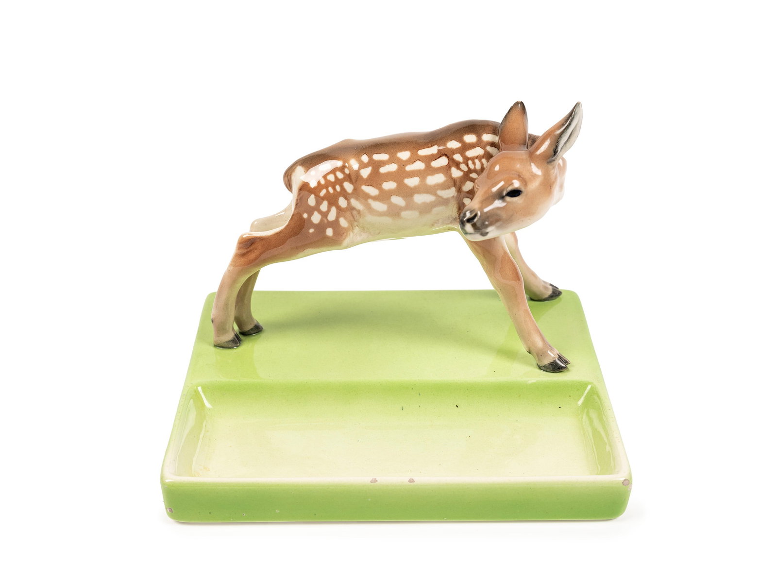 Lenci DEER POCKET EMPTIER, Turin, 1950s.: h cm 20 Slip-cast earthenware painted in polychrome under glaze.Inscribed under the base: “Lenci per Fabbriche Riunite Industria Gomma Torino.” Superga mark.