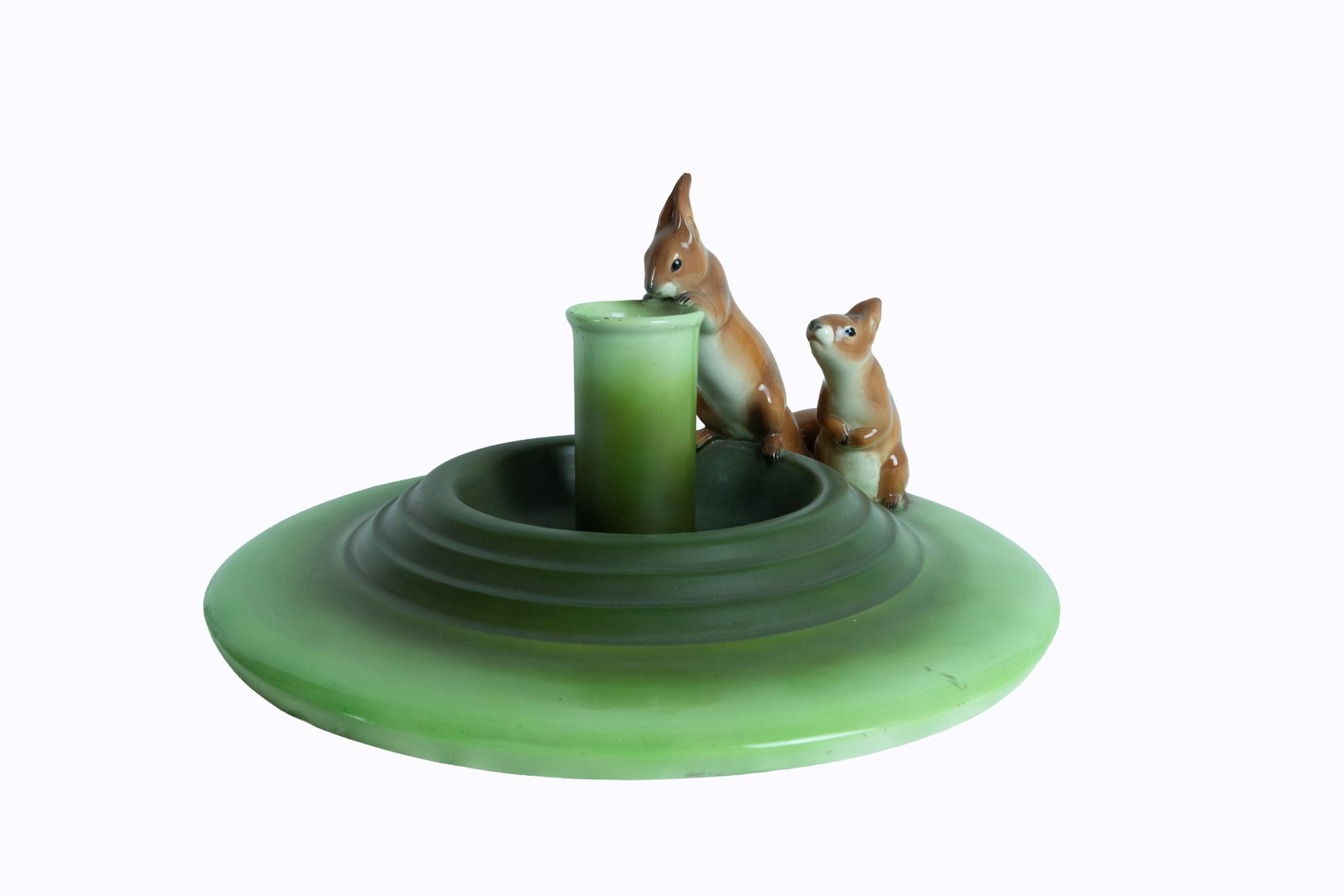 Lenci °A POLYCHROME EARTHENWARE CENTERPIECE WITH A PAIR OF SQUIRRELS, Torino, 20th century (1 of 3)