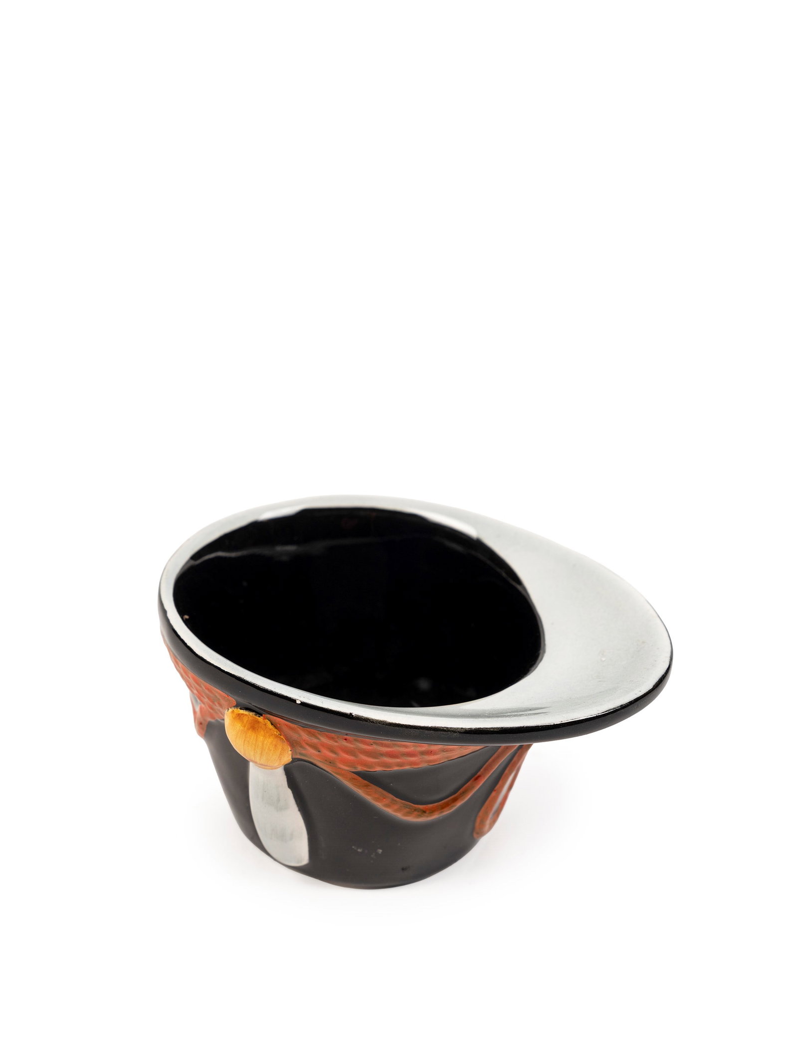 Lenci SMALL VASE IN THE SHAPE OF A MILITARY HAT, Turin, 1930 ca.: l cm 11,5 Decorated slip-cast earthenware.Marked under the base: “Lenci made in Italy.”
