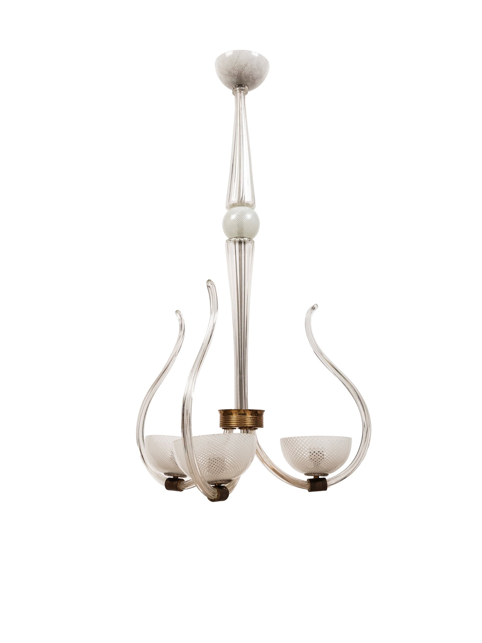 THREE-ARM CHANDELIER IN MURANO BLOWN GLASS, 1940s/1950s (1 of 1)