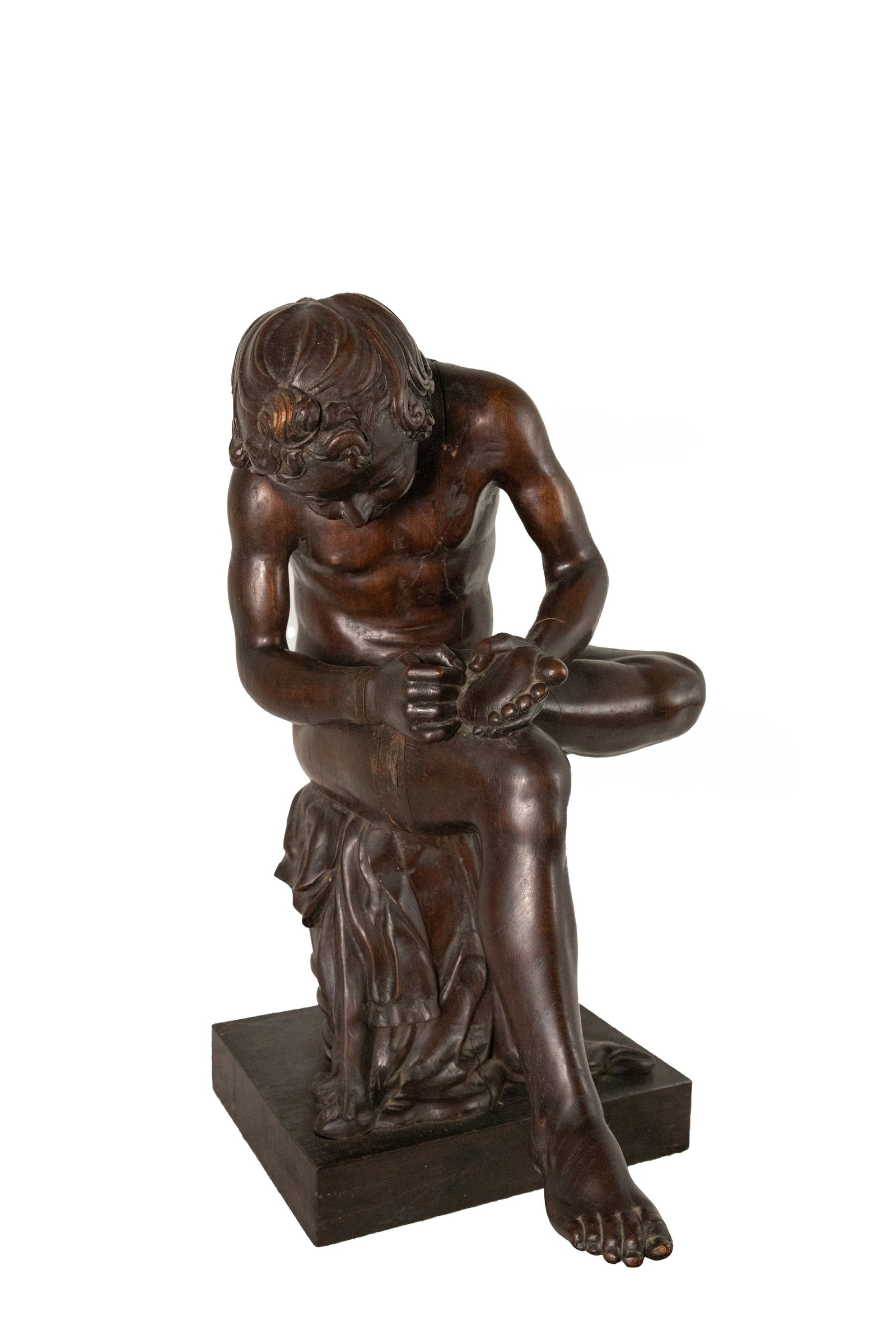 °A CARVED WOOD SCULPTURE DEPICTING THE SPINARIO, 19th century (1 of 6)