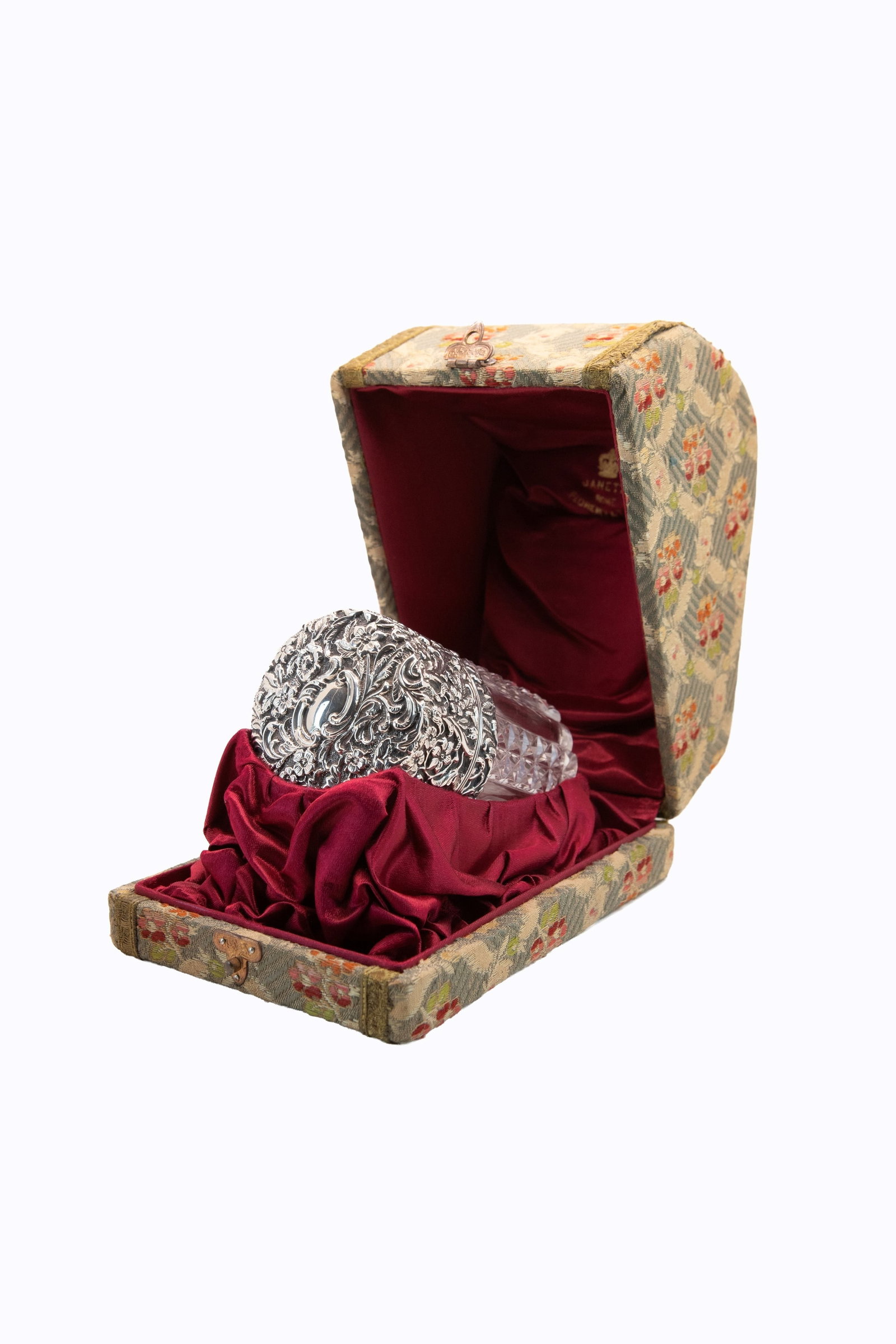 °A SILVER AND CRYSTAL FLASK IN A CASE, Inghilterra, Birmingham 1895 (1 of 4)
