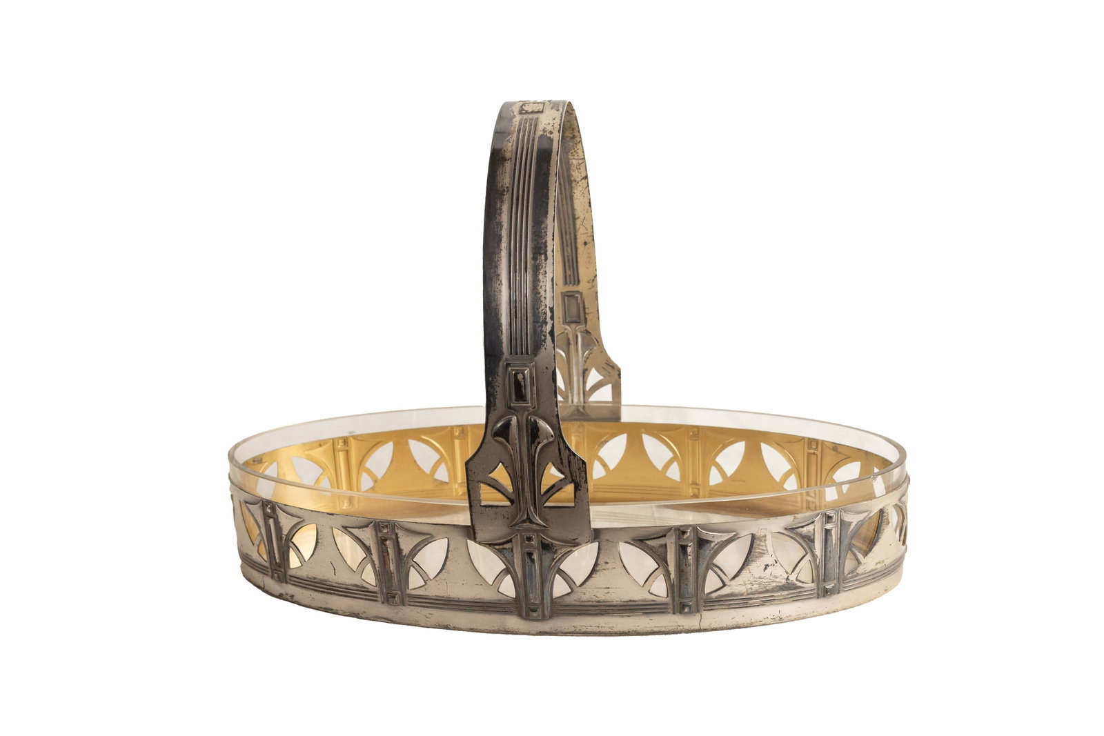 °A SILVER-PLATED METAL AND GLASS PLANTER WMF, The 20th century: h cm 23 x l cm 32,3 x p cm 15 The 20th century