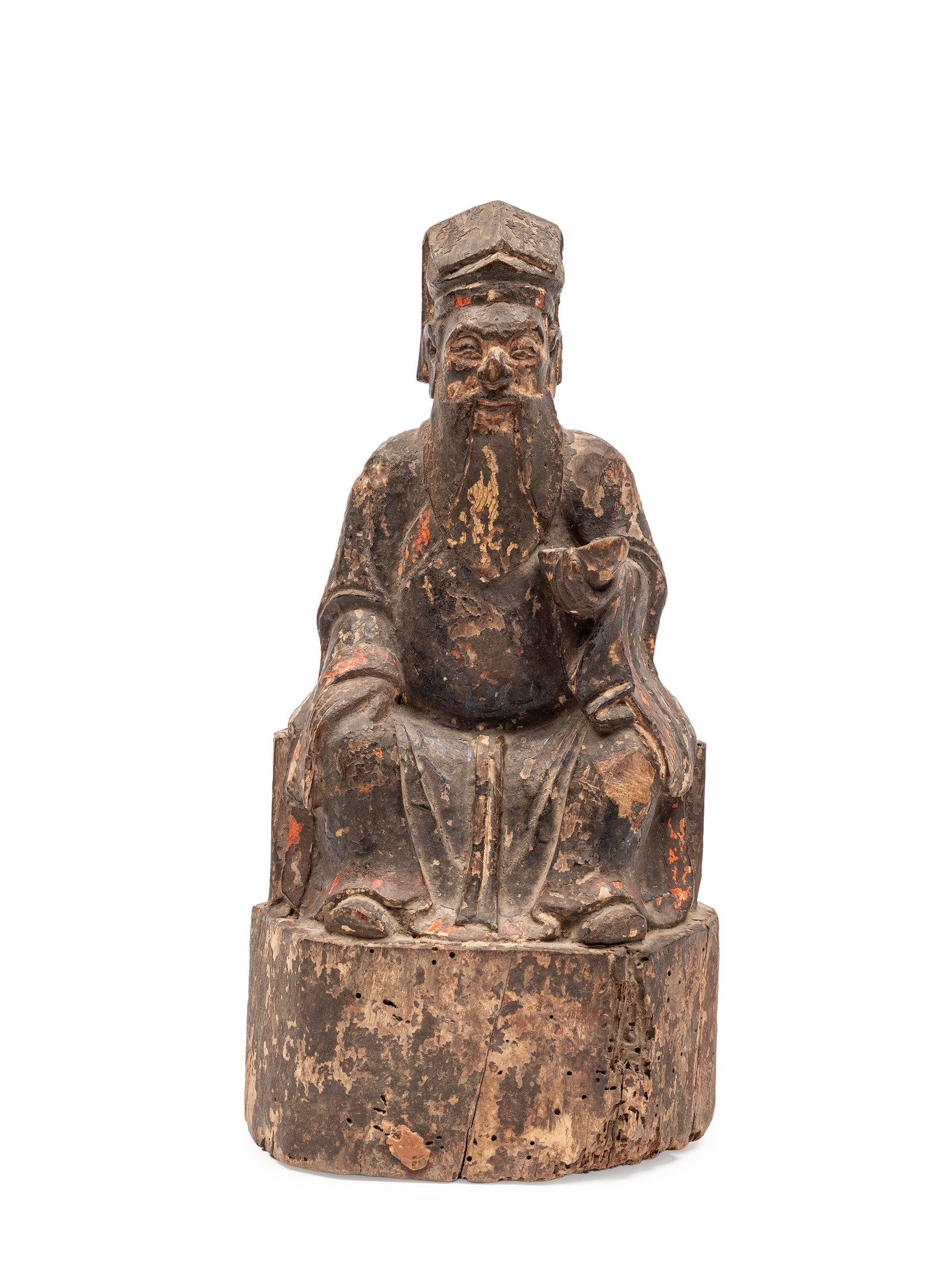 A POLYCHROME WOOD SCULPTURE, China, Qing dynasty, 18th century: h cm 30 Depicting a seated dignitary.