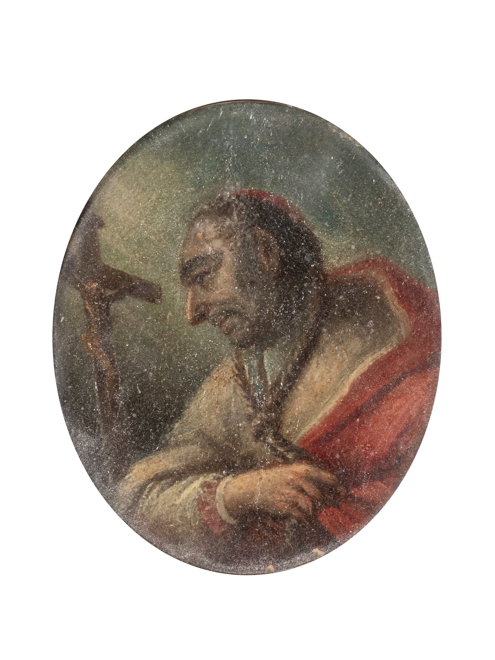 SAINT CHARLES BORROMEO IN MEDITATION, Lombard school, 18th century: Oil on copper, in oval h cm 9,5 x l cm 7,5 h cm 9,5 x l cm 7,5