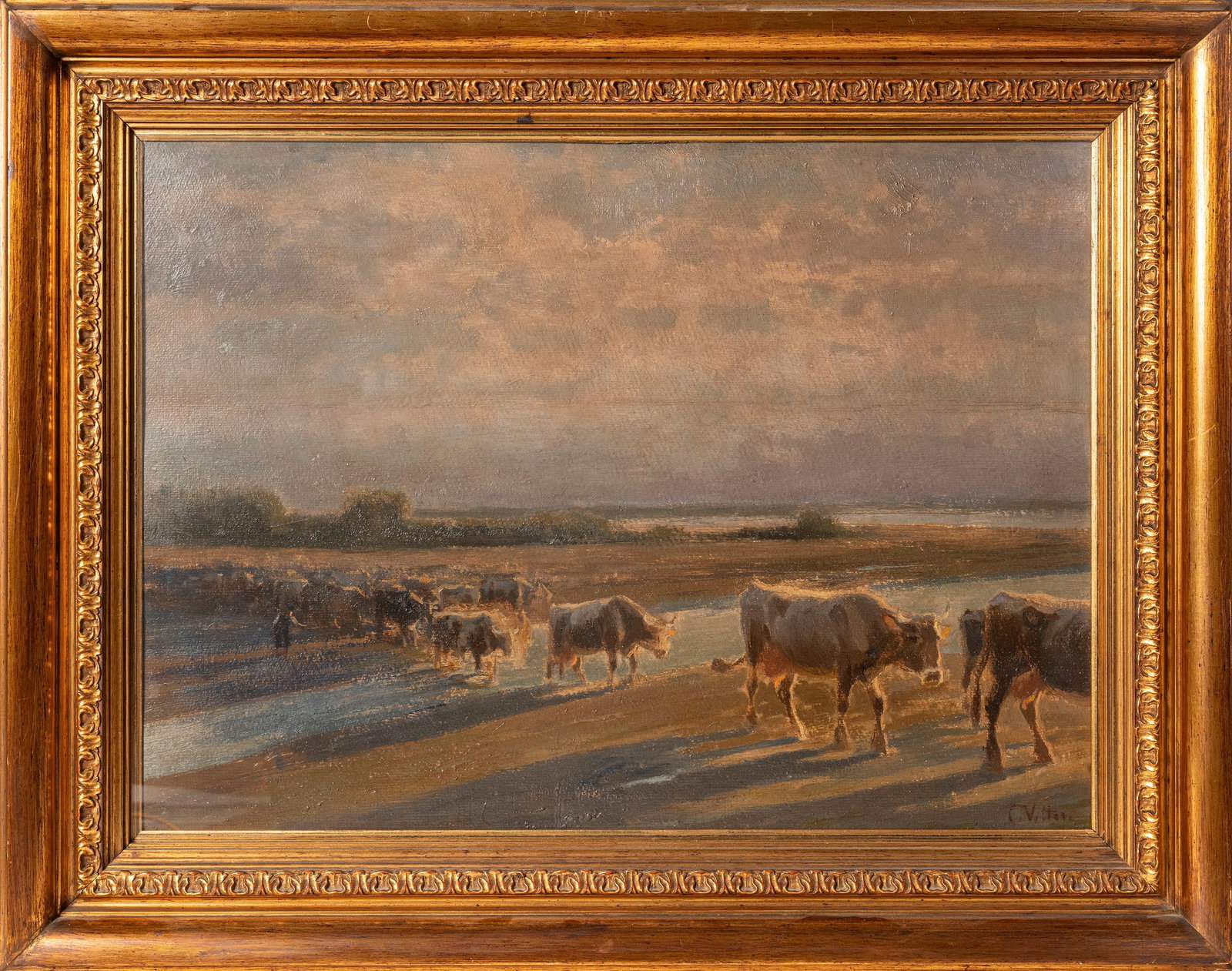 Carlo Vittori(1881 - 1943) A COWS AT THE FORD, (1 of 3)