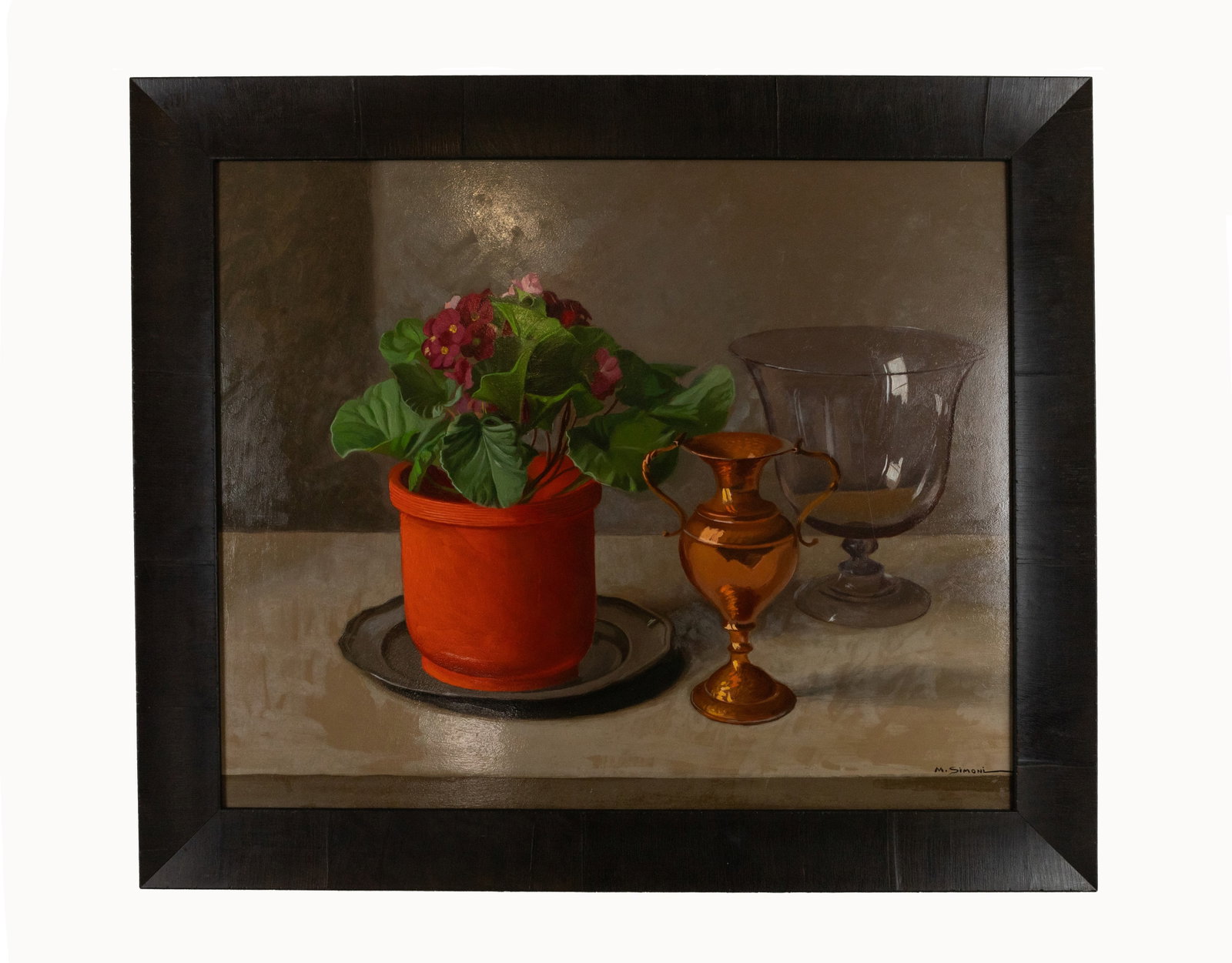 °STILL LIFE,: Oil on masonite h 59 cm × l 72 cm; with frame h 72 cm × l 85 cm Signed lower right.